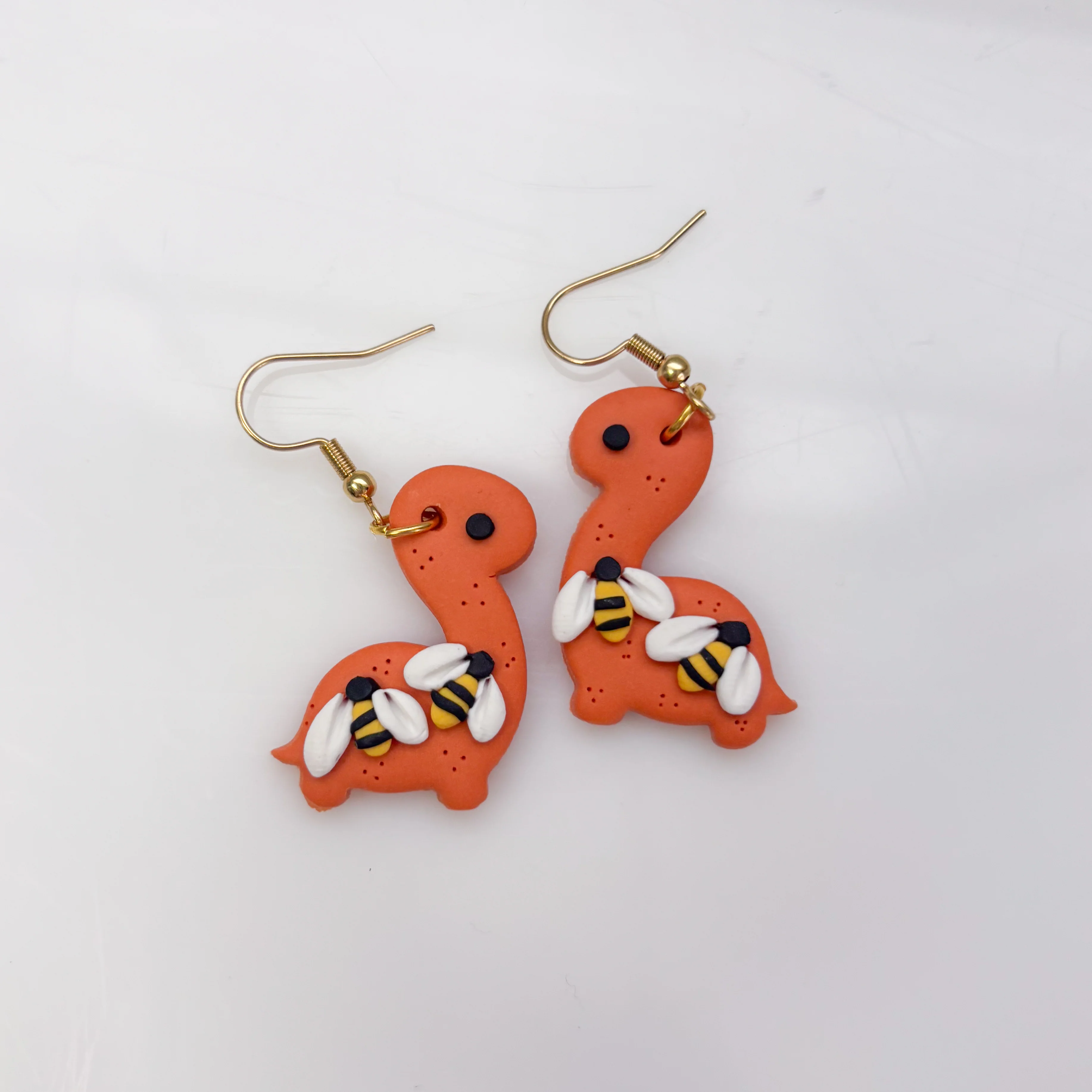 ORANGE BEE DINO EARRINGS (BRONTO) - Image 3