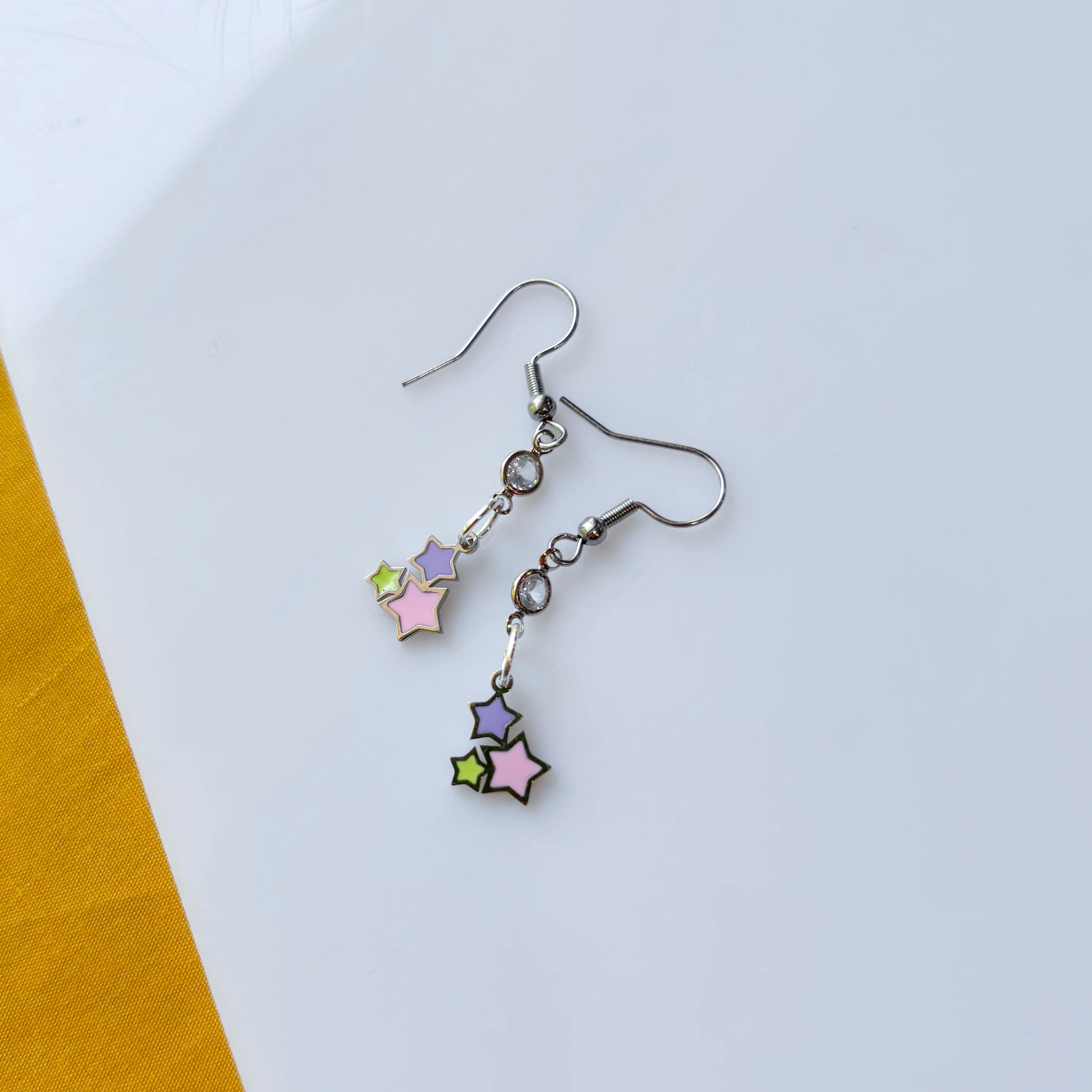 PINK PURPLE YELLOW STAR CHARM EARRINGS - Image 2
