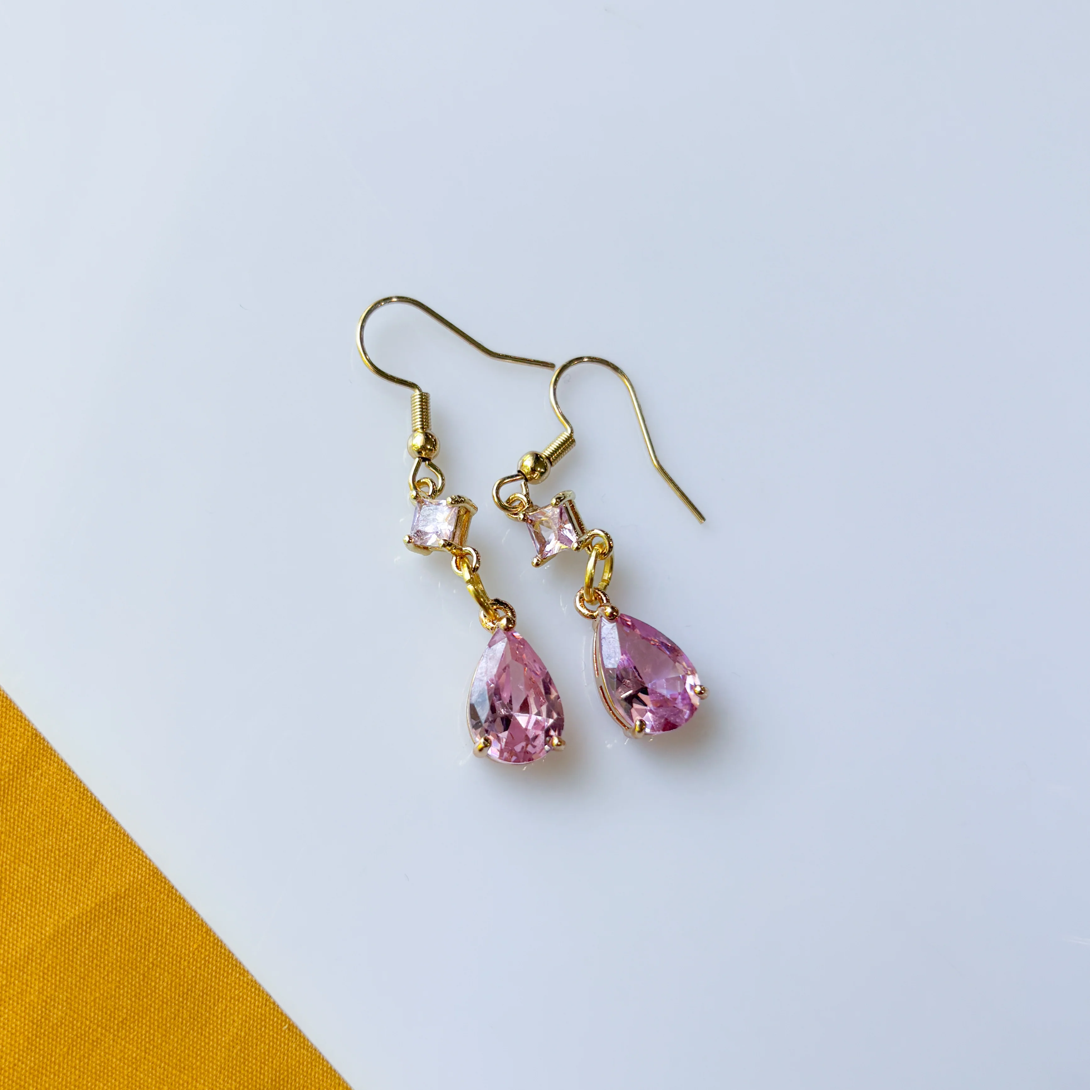 PINK TEARDROP & PINK GEM CHARM EARRINGS - Image 2