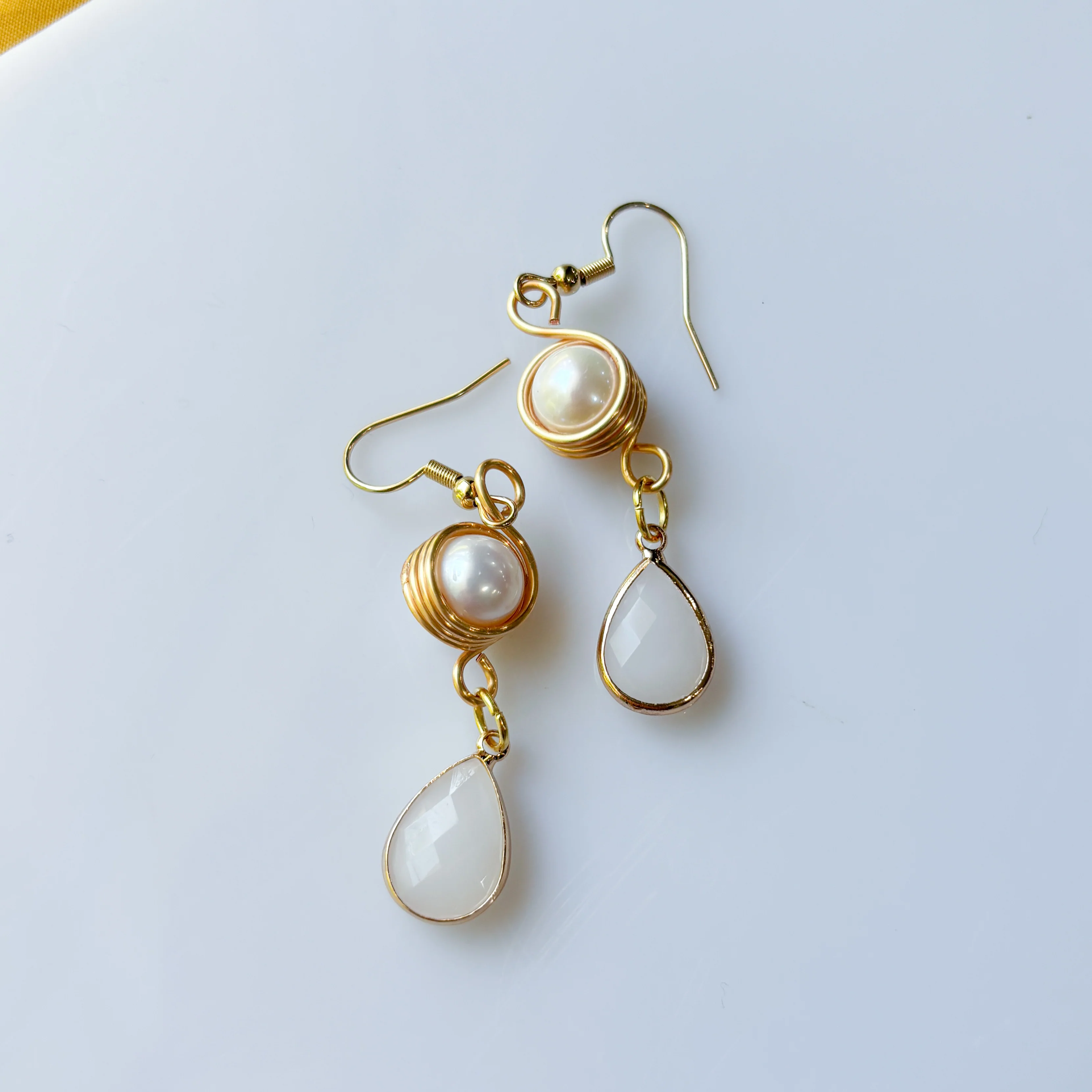 PEARL & WHITE GEM TEARDROP CHARM EARRINGS - Image 2