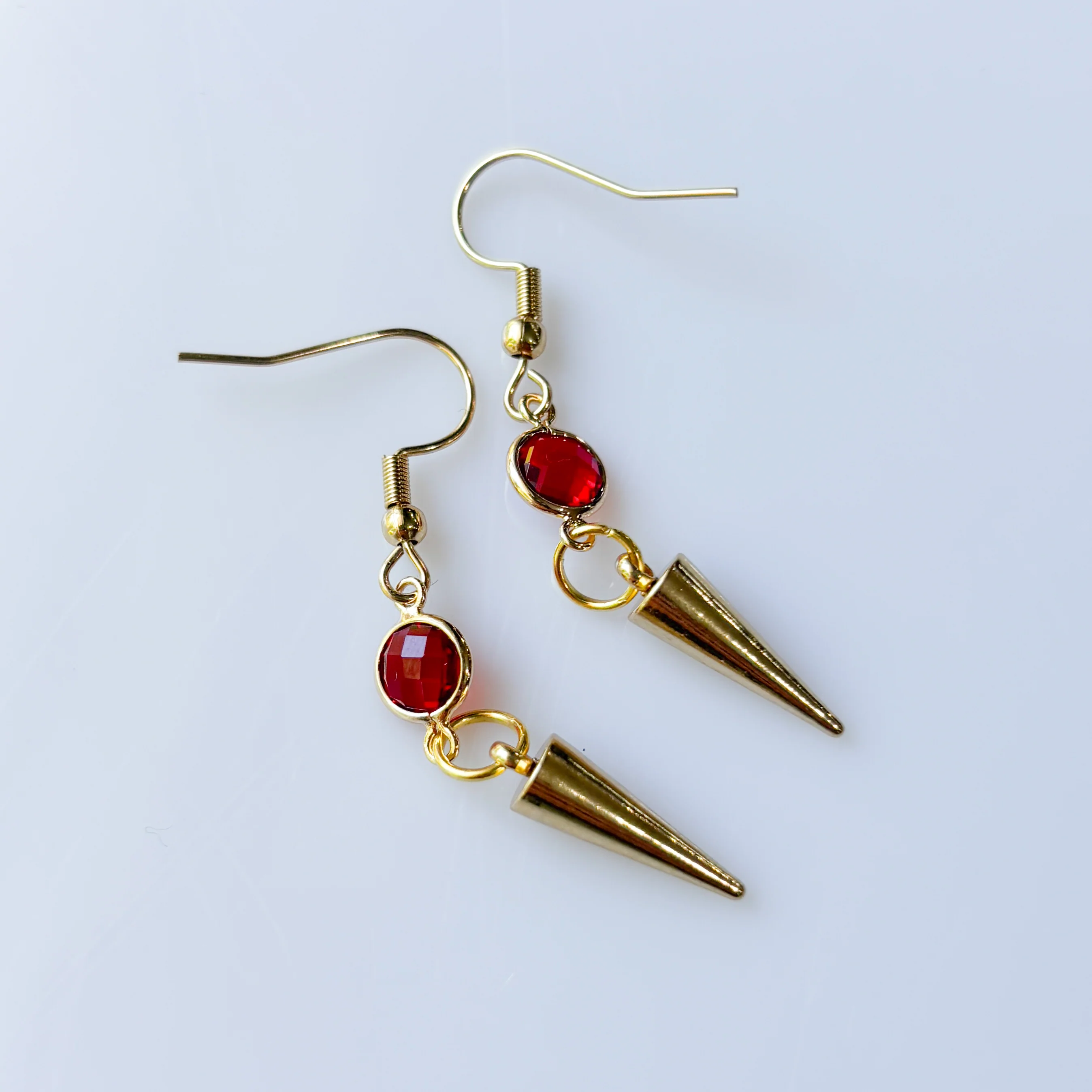 RED GEM & GOLD SPIKE CHARM EARRINGS - Image 2