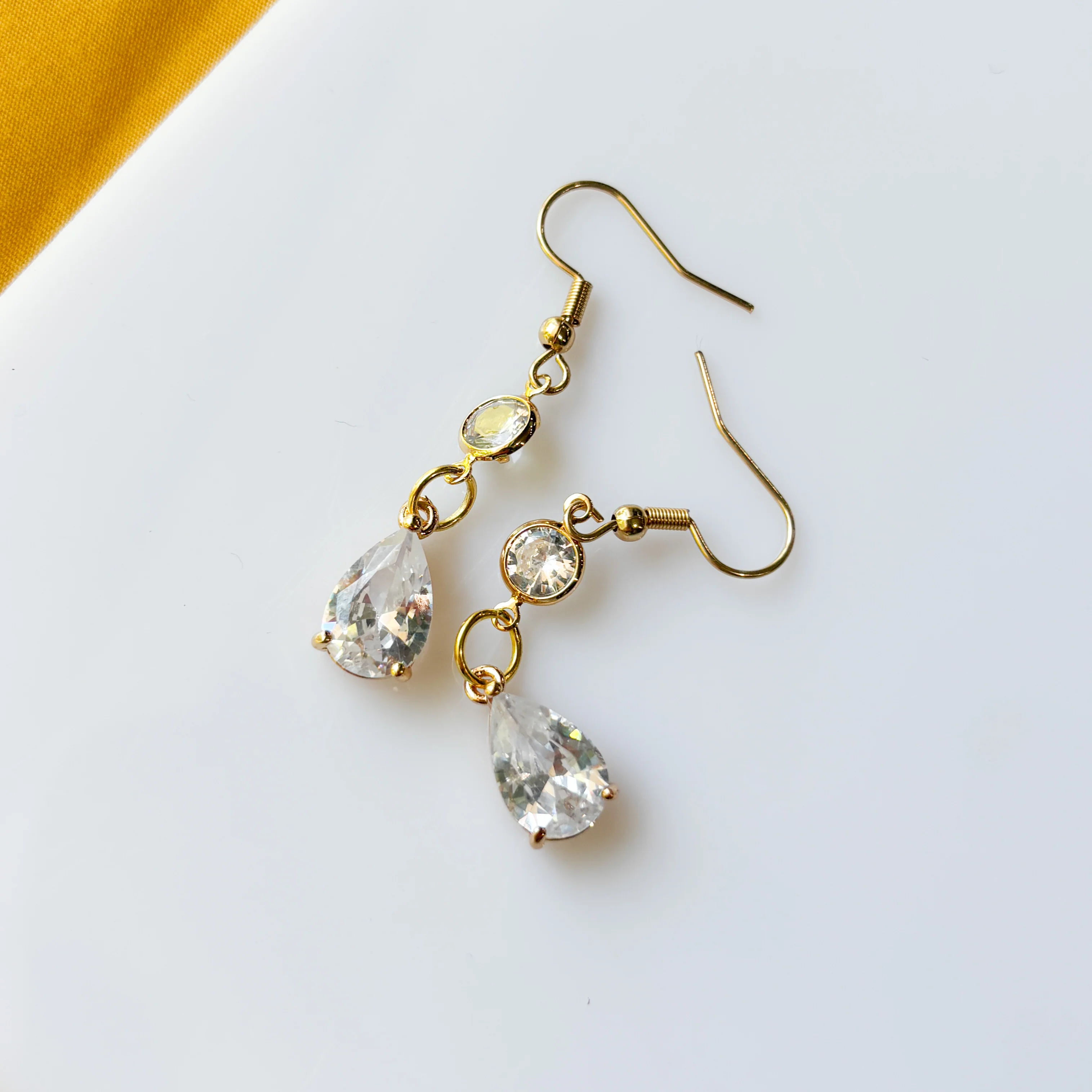 GOLD CRYSTAL TEARDROP CHARM EARRINGS - Image 2