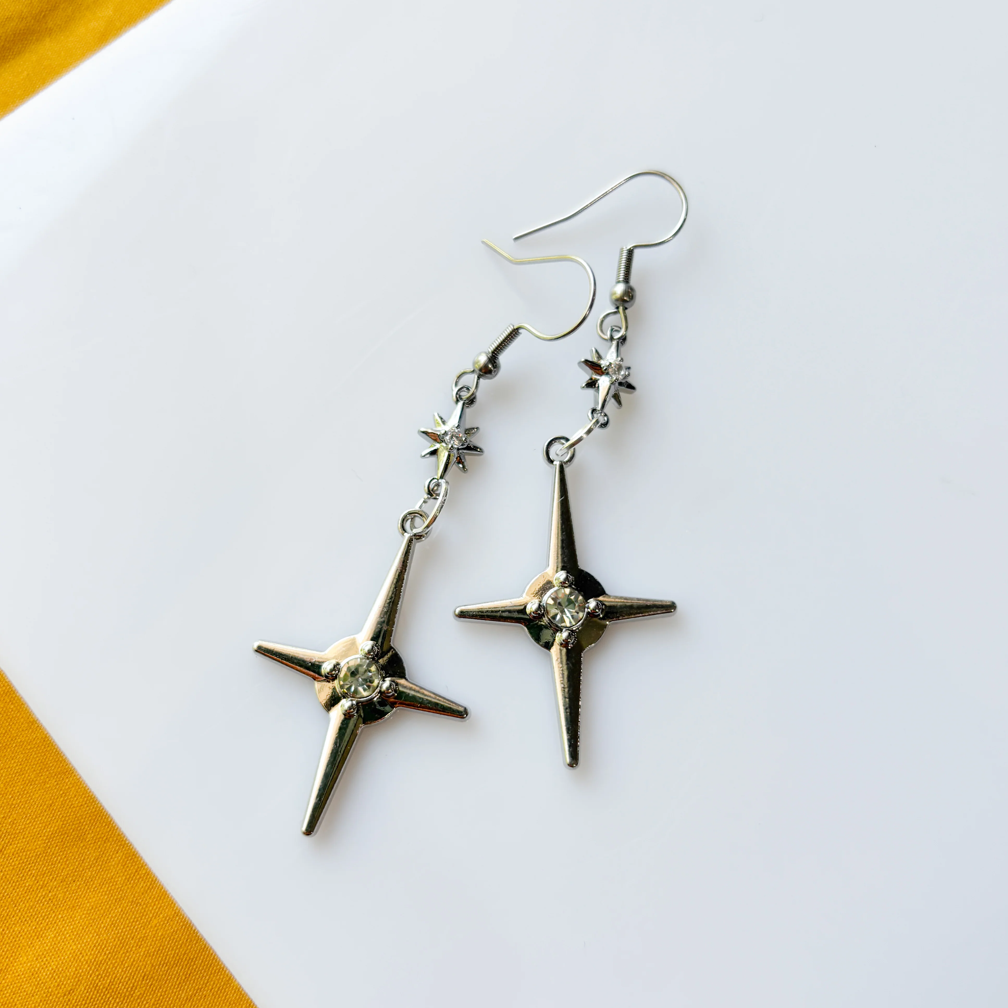 DOUBLE SILVER STAR CHARM EARRINGS - Image 2