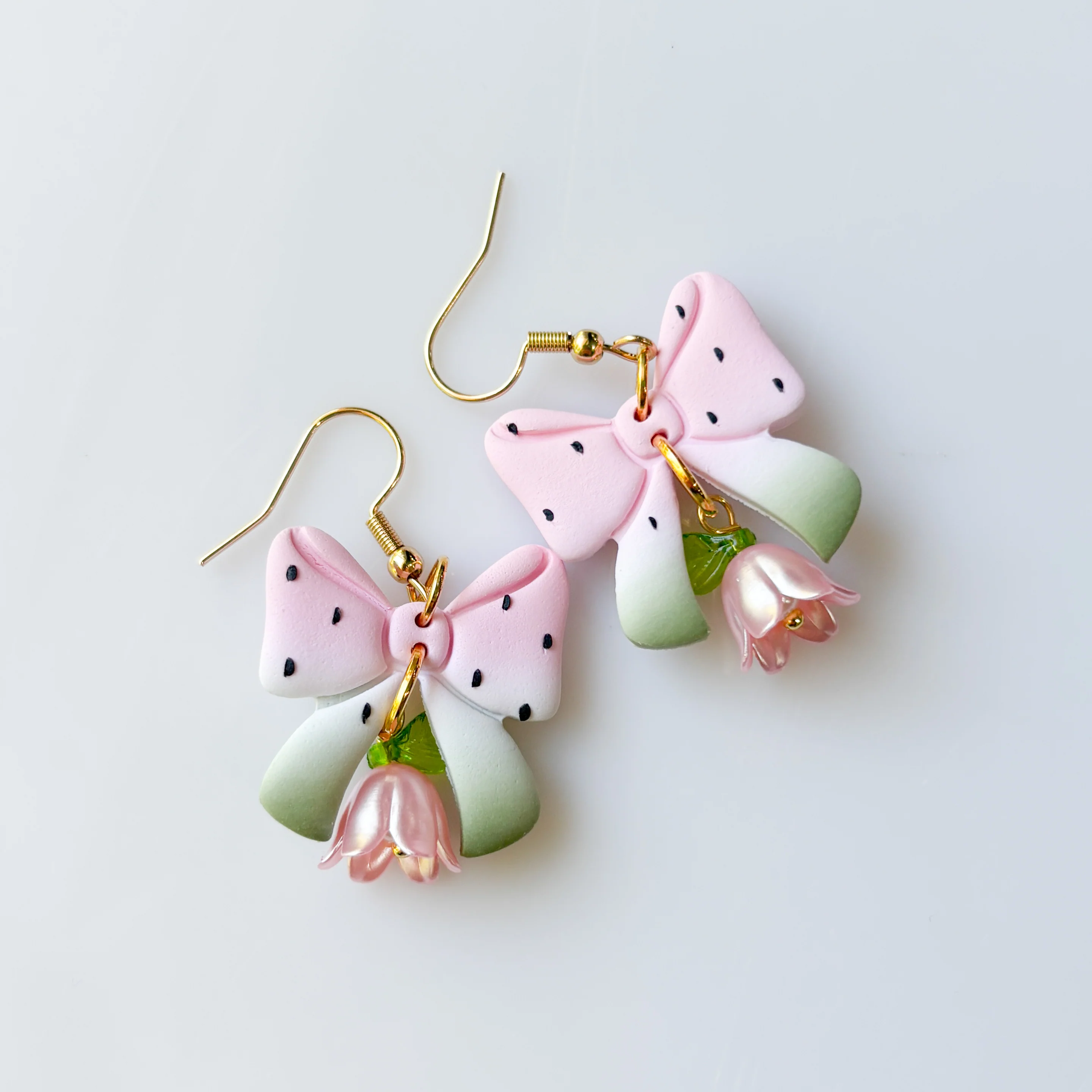 PINK WATERMELON BOW EARRINGS - Image 1