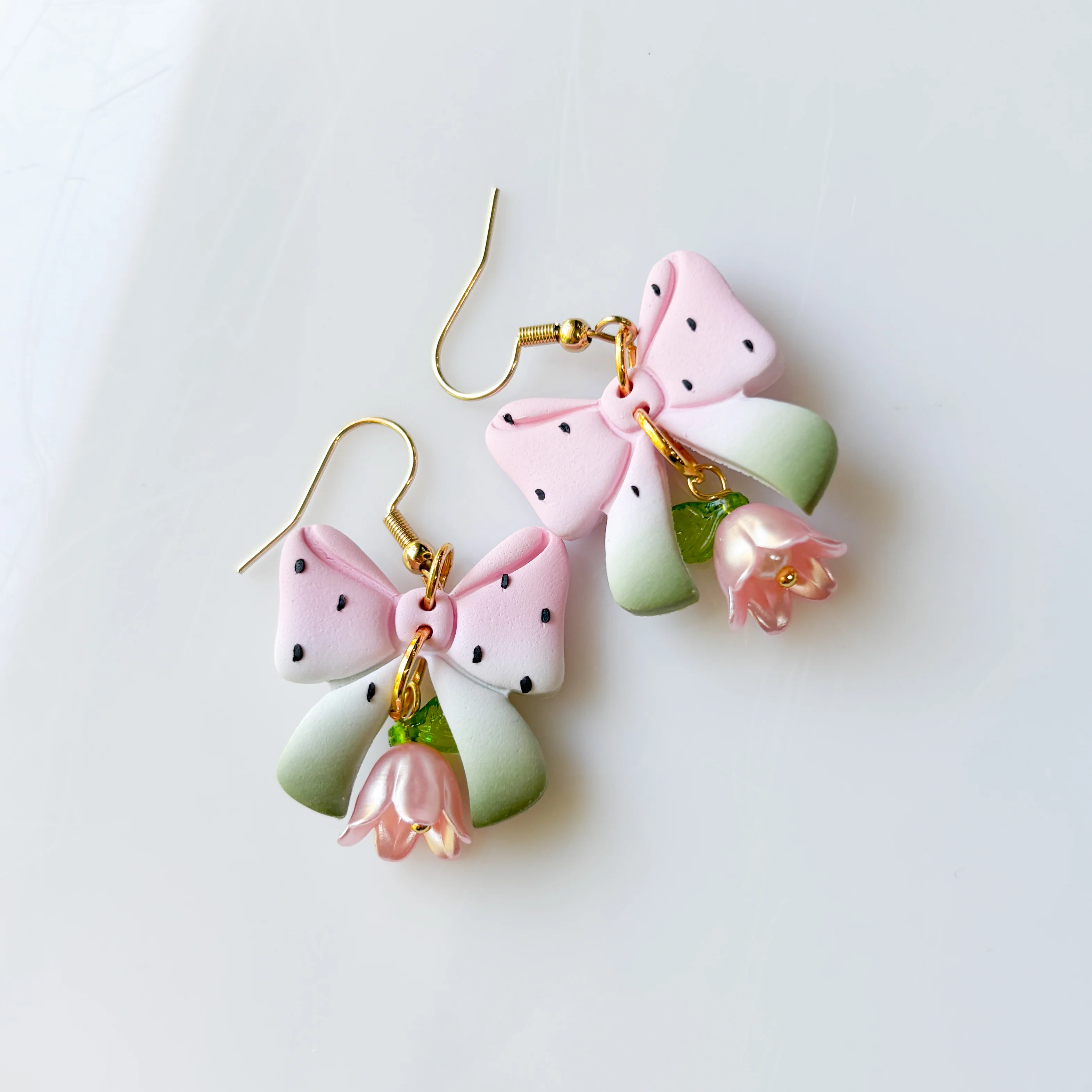 PINK WATERMELON BOW EARRINGS - Image 2