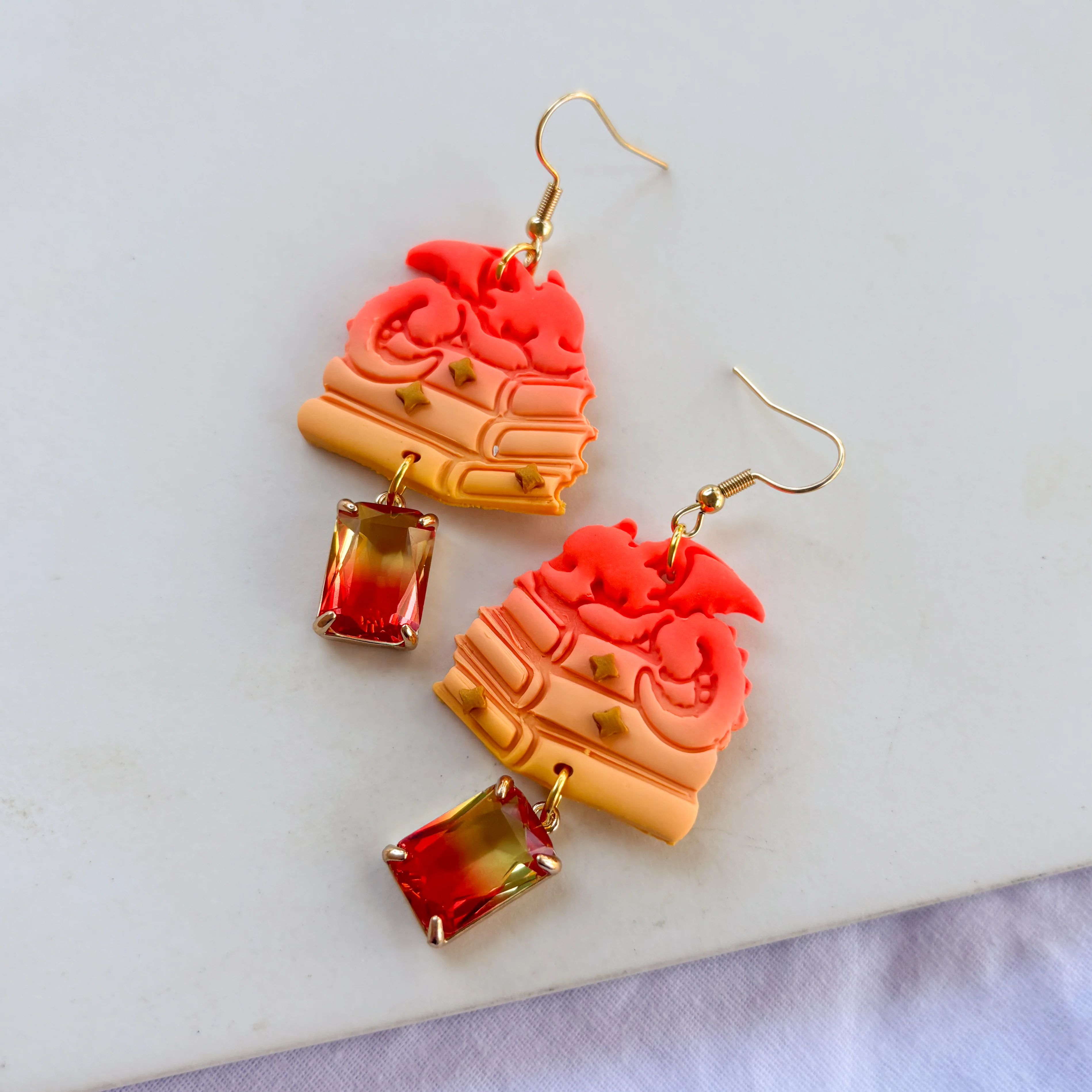 DRAGON ON BOOKS EARRINGS (SUNRISE) - Image 2