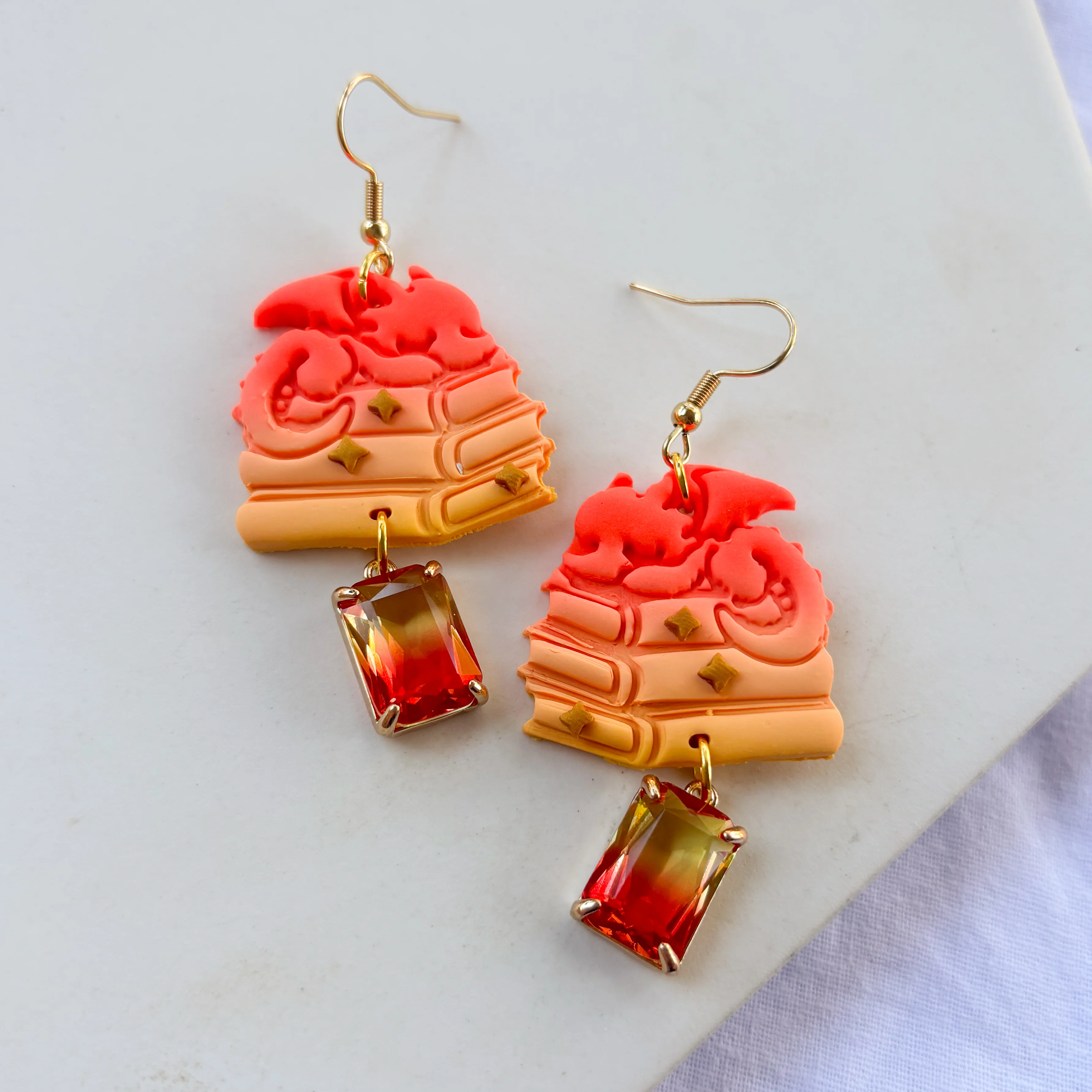 DRAGON ON BOOKS EARRINGS (SUNRISE) - Image 3