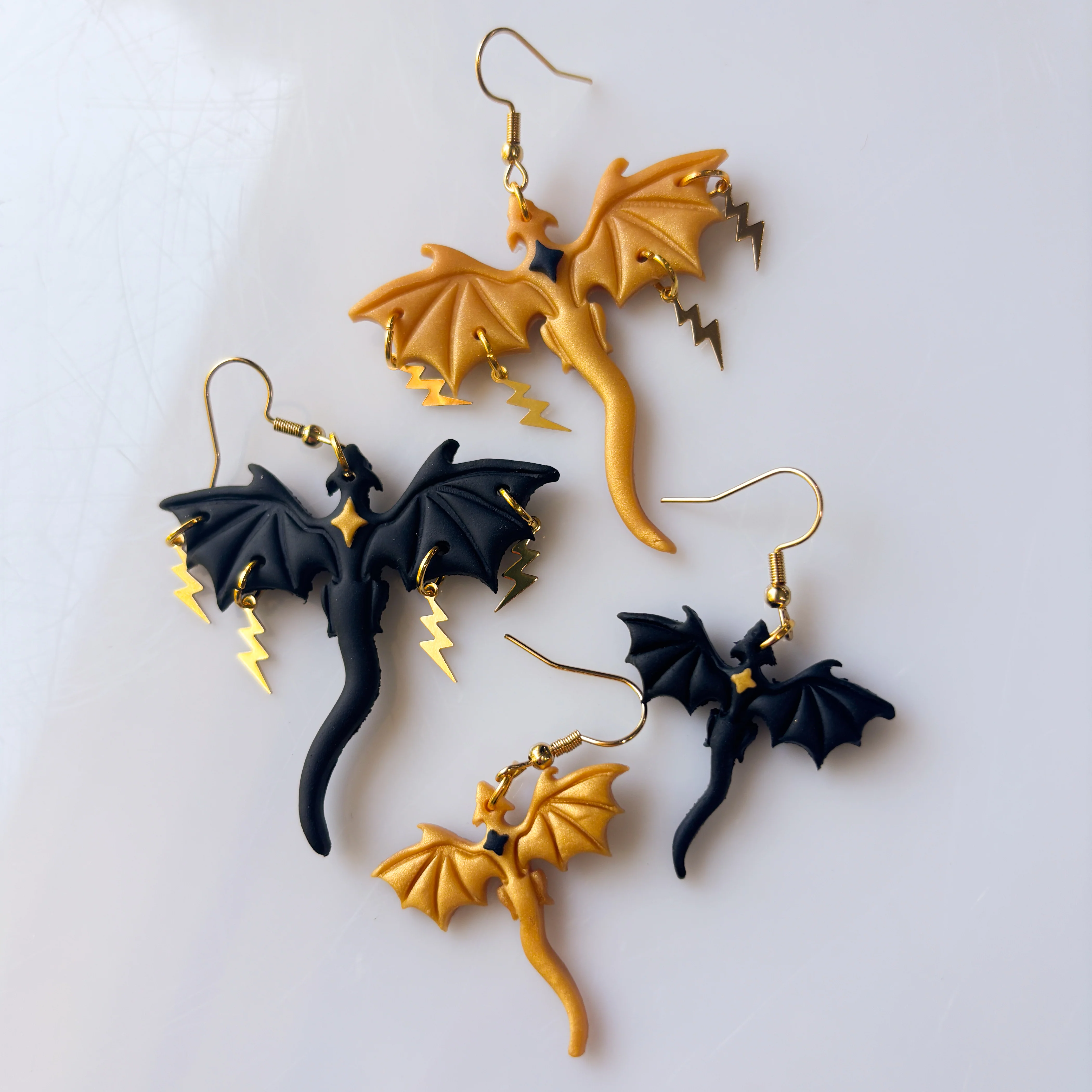 BLACK GOLD MISMATCH DRAGON EARRINGS (LARGE) - Image 3