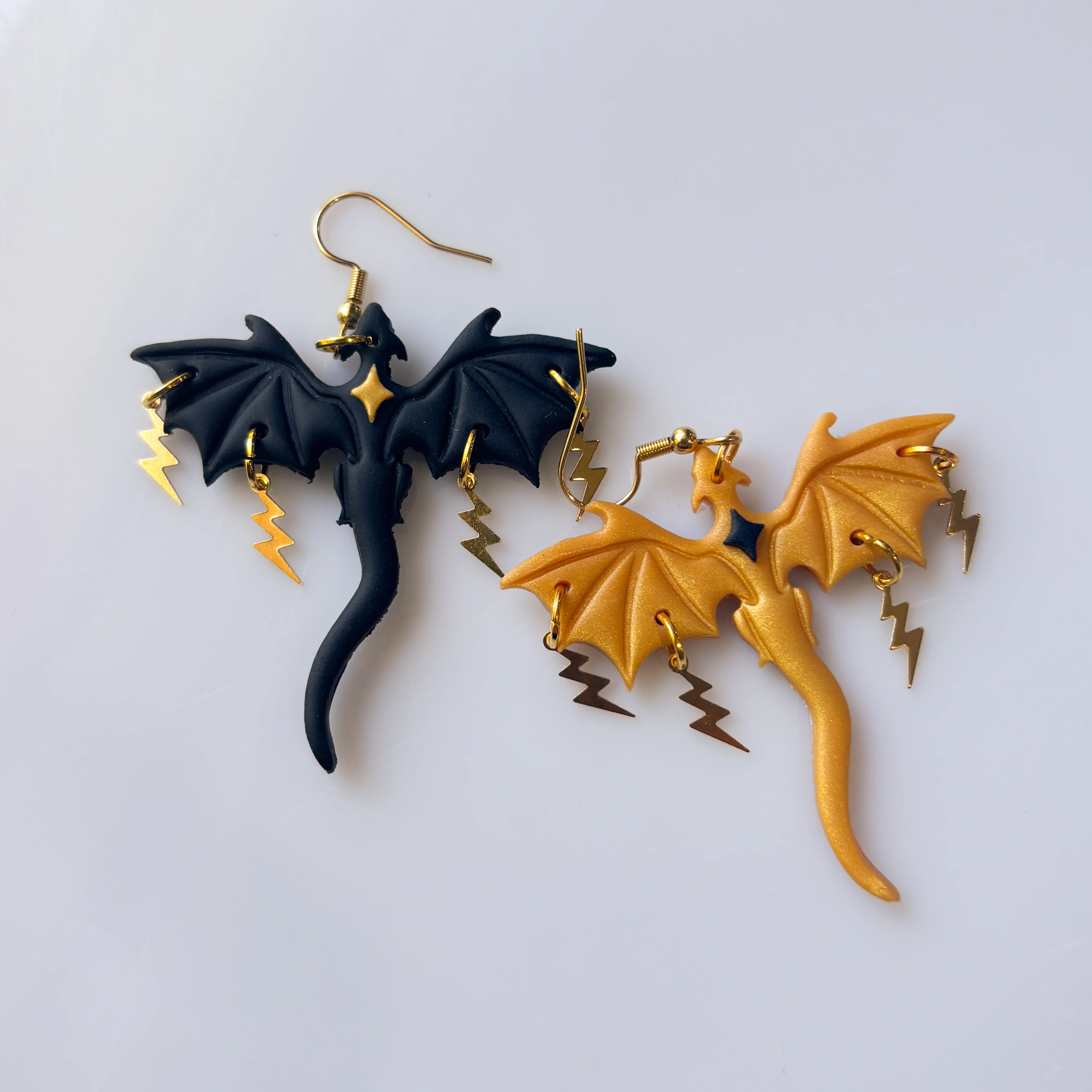 BLACK GOLD MISMATCH DRAGON EARRINGS (LARGE) - Image 2