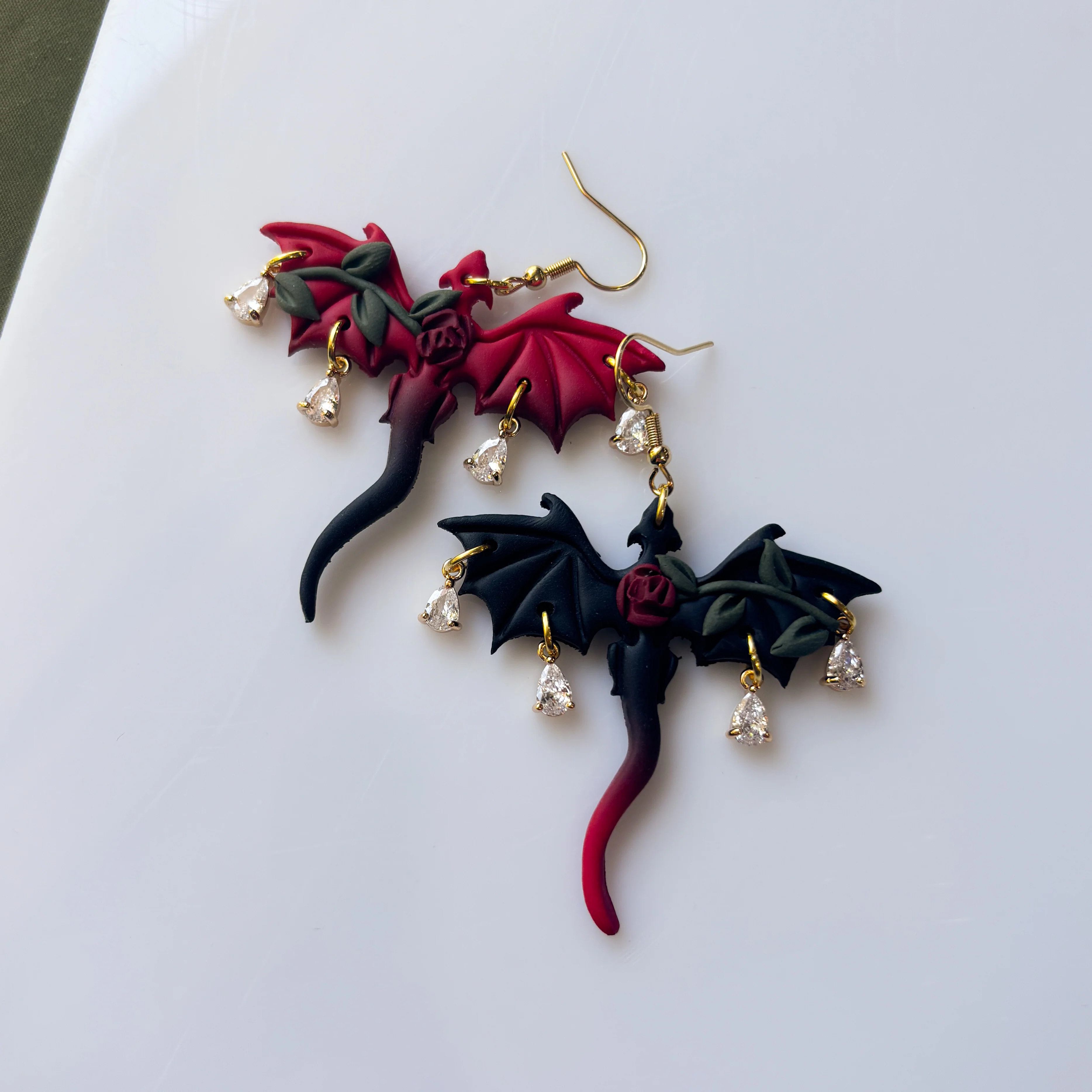 GOTHIC ROSE OMBRE DRAGON EARRINGS (LARGE) - Image 2