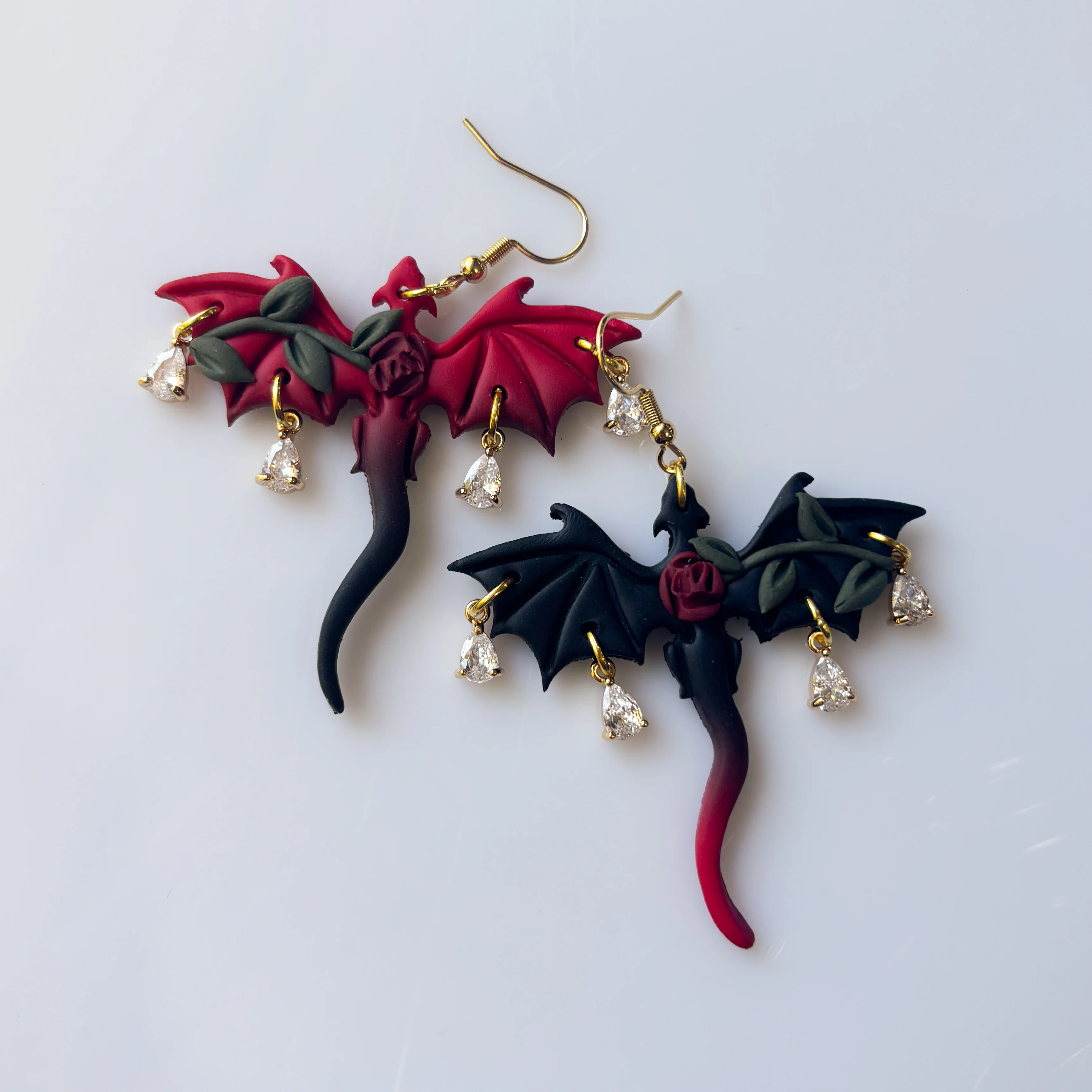 GOTHIC ROSE OMBRE DRAGON EARRINGS (LARGE) - Image 3