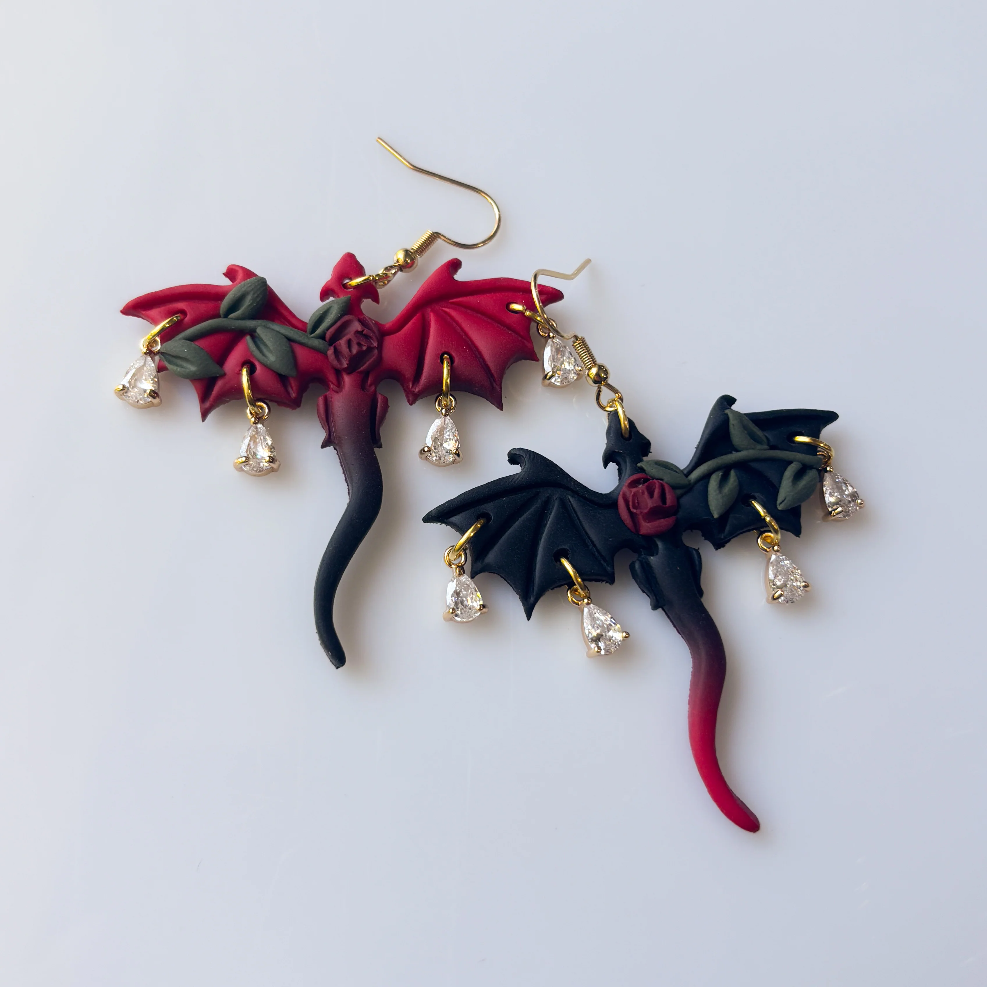 GOTHIC ROSE OMBRE DRAGON EARRINGS (LARGE)