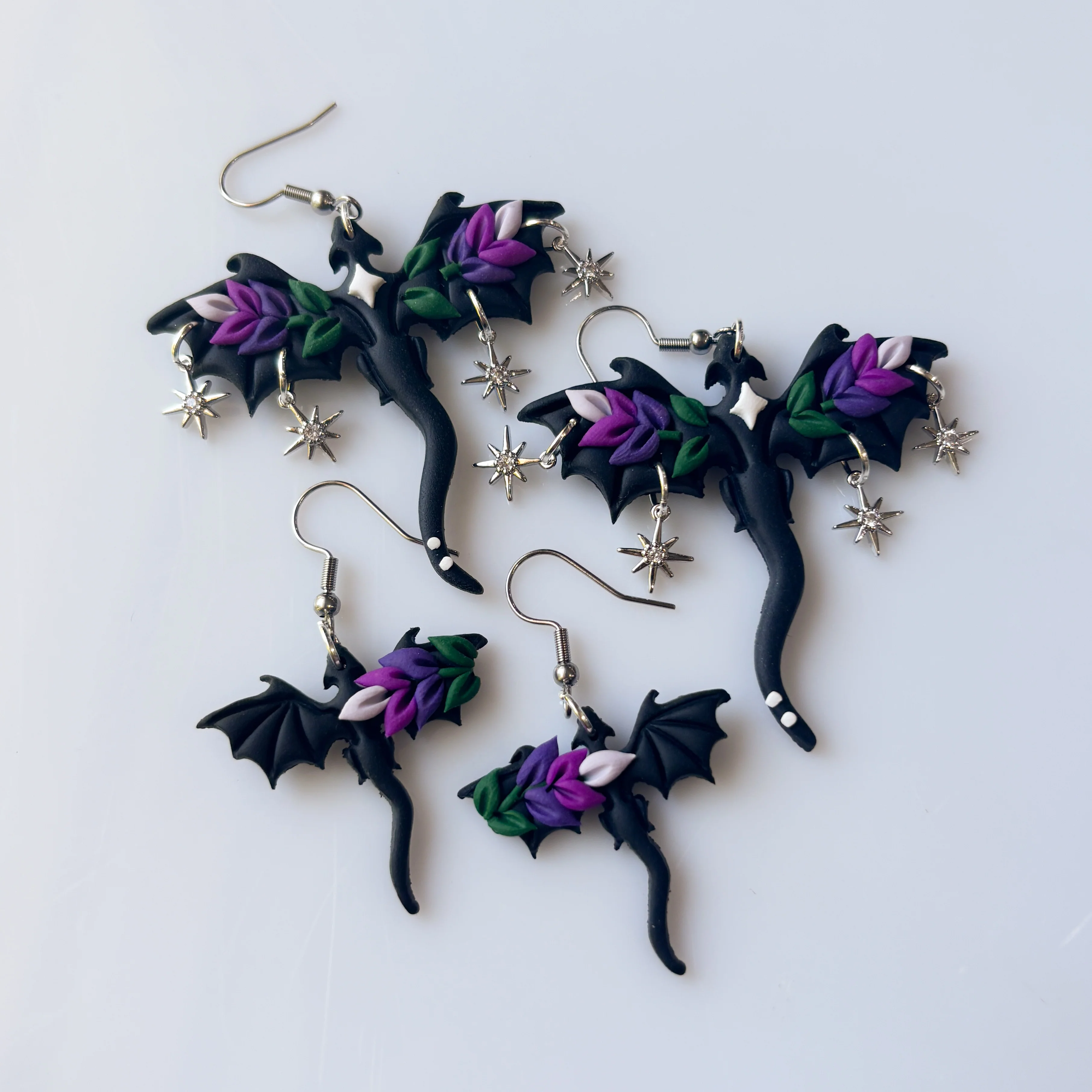 BLACK LAVENDER DRAGON EARRINGS (MINI) - Image 3
