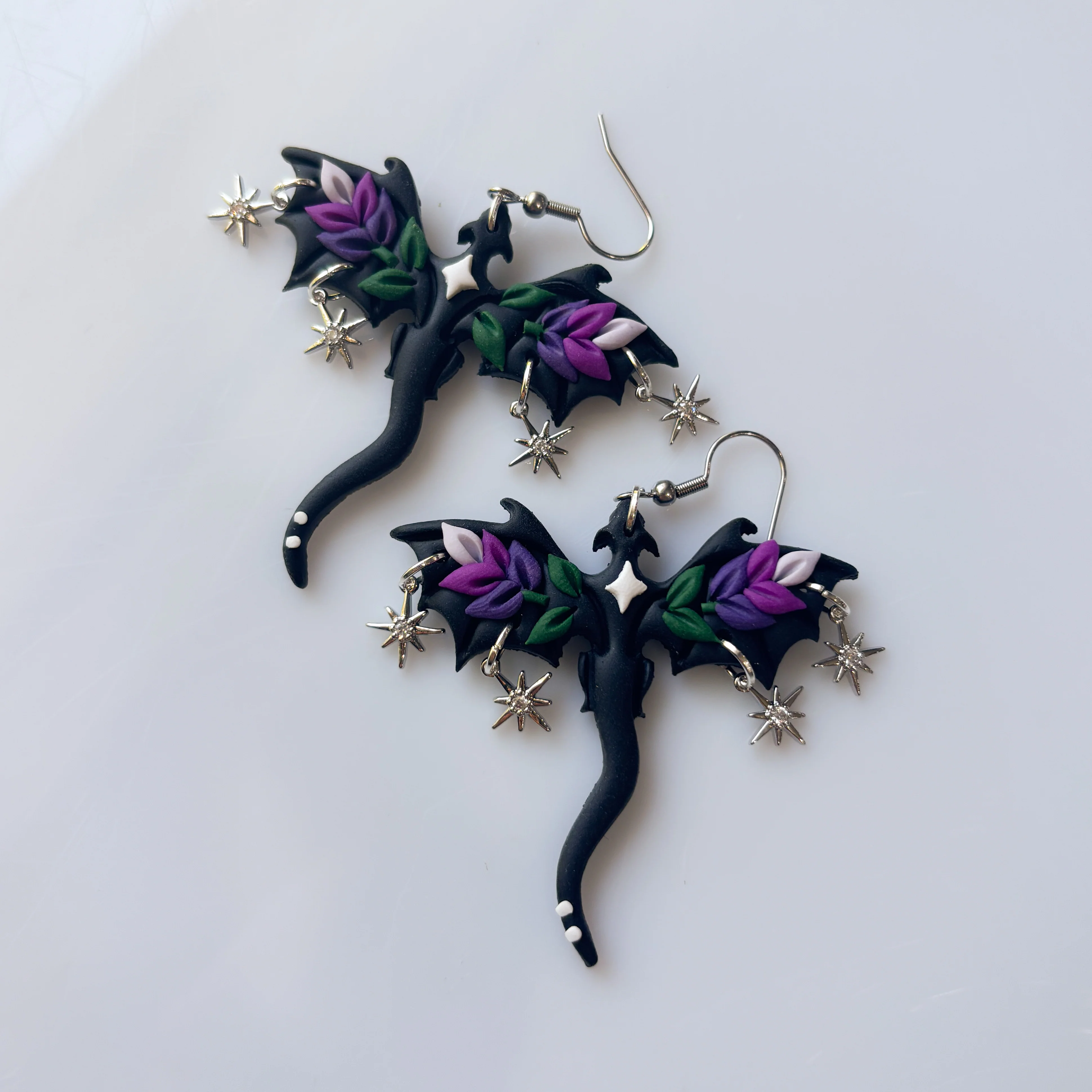 BLACK LAVENDER DRAGON EARRINGS (LARGE) - Image 1
