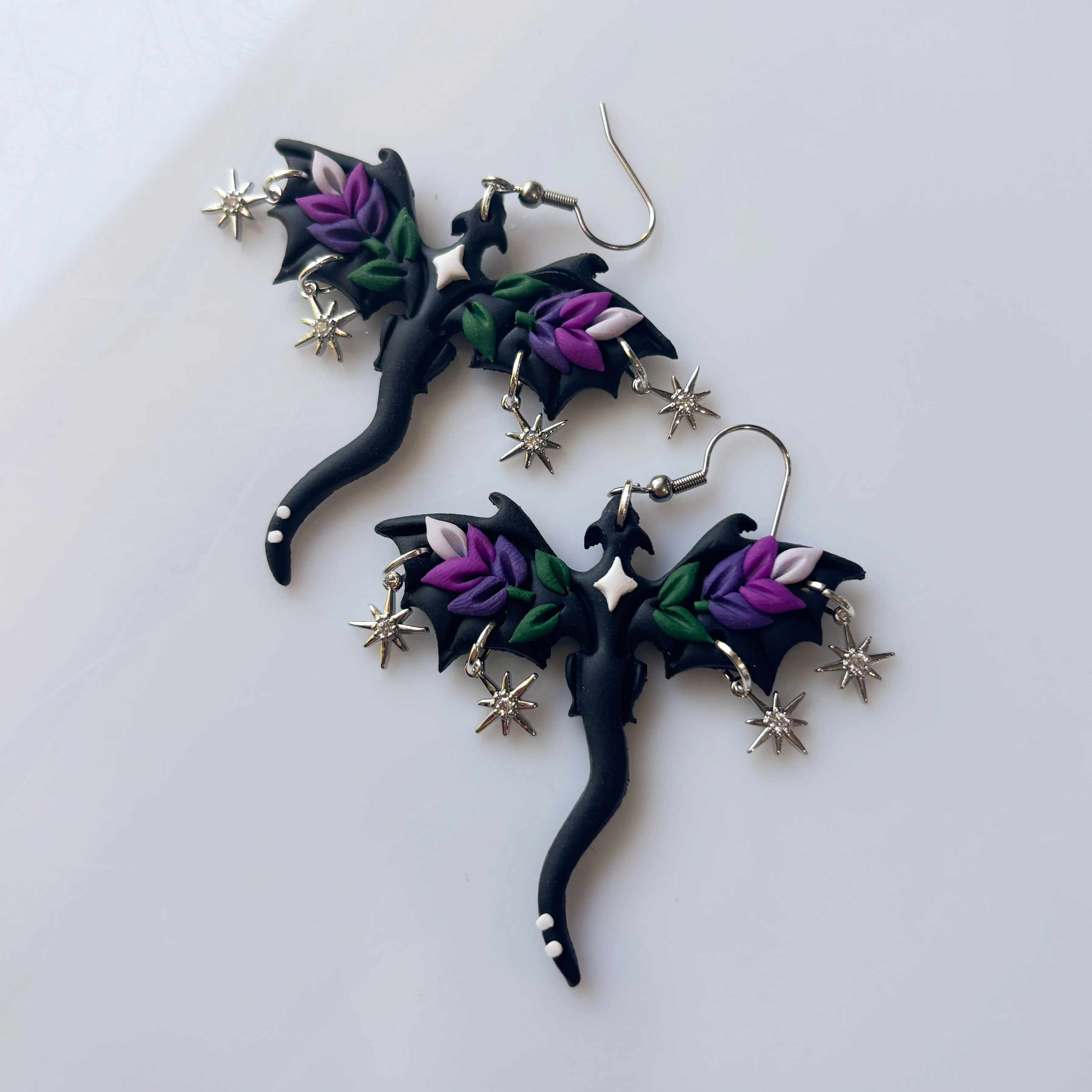 BLACK LAVENDER DRAGON EARRINGS (LARGE) - Image 2