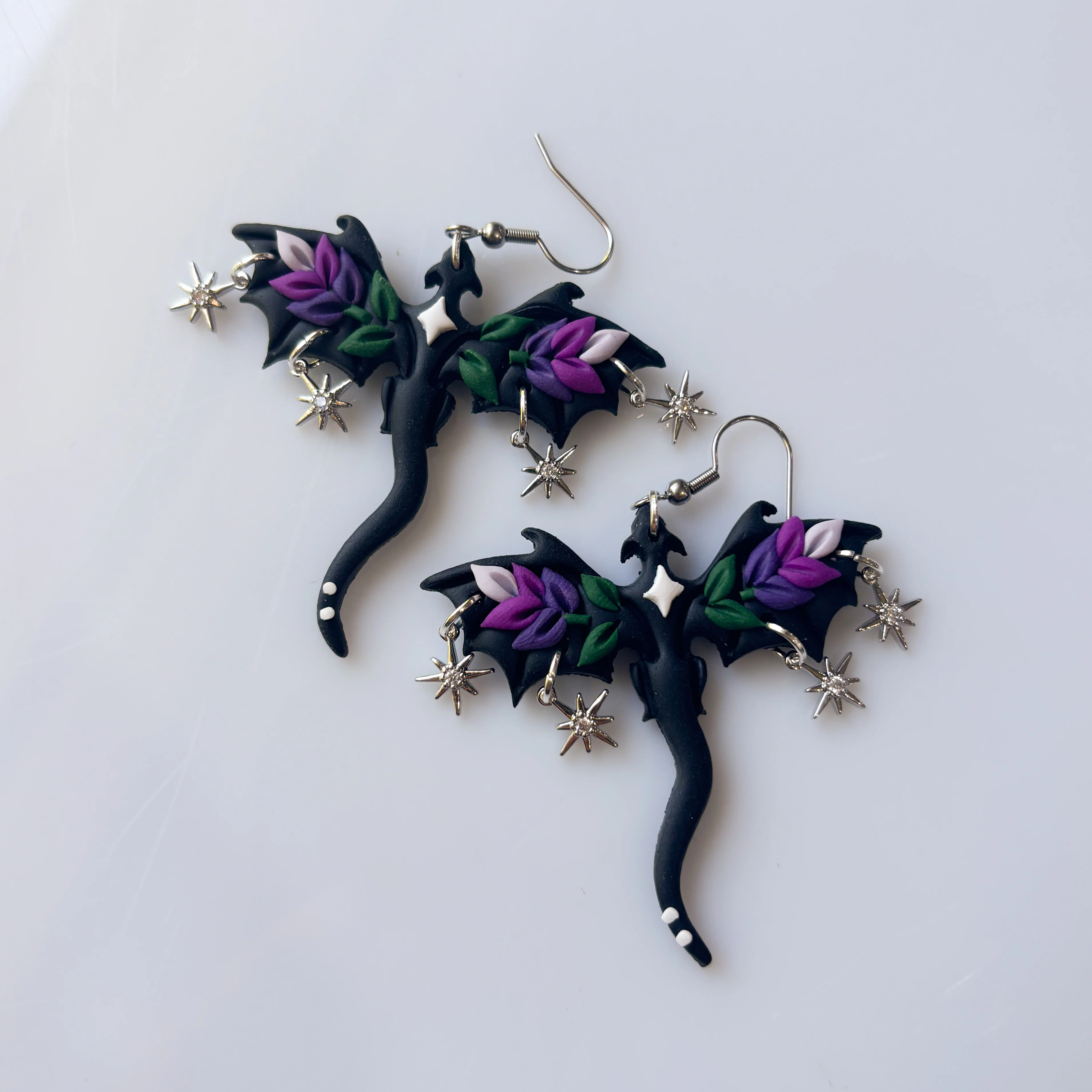 BLACK LAVENDER DRAGON EARRINGS (LARGE) - Image 3
