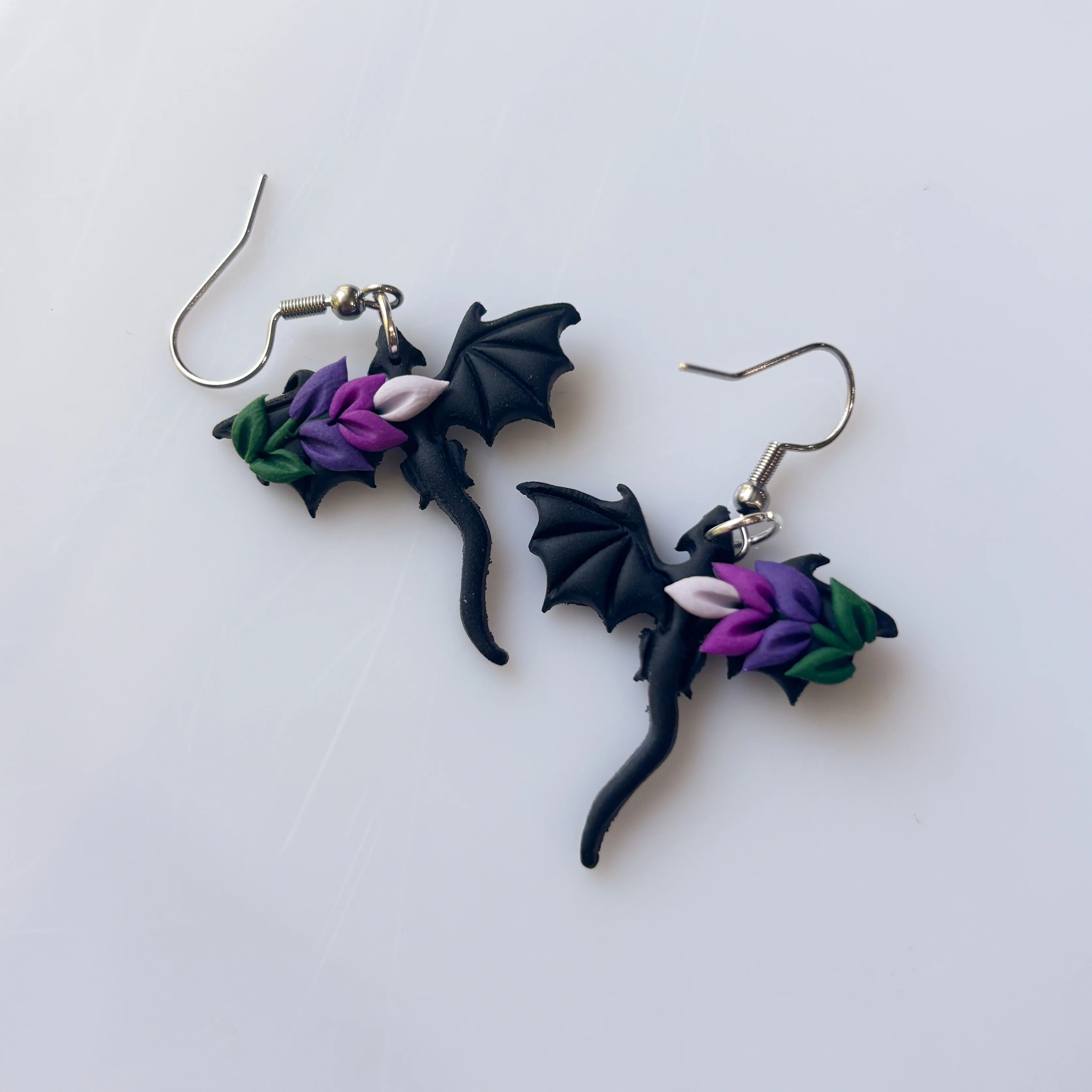 BLACK LAVENDER DRAGON EARRINGS (MINI) - Image 2