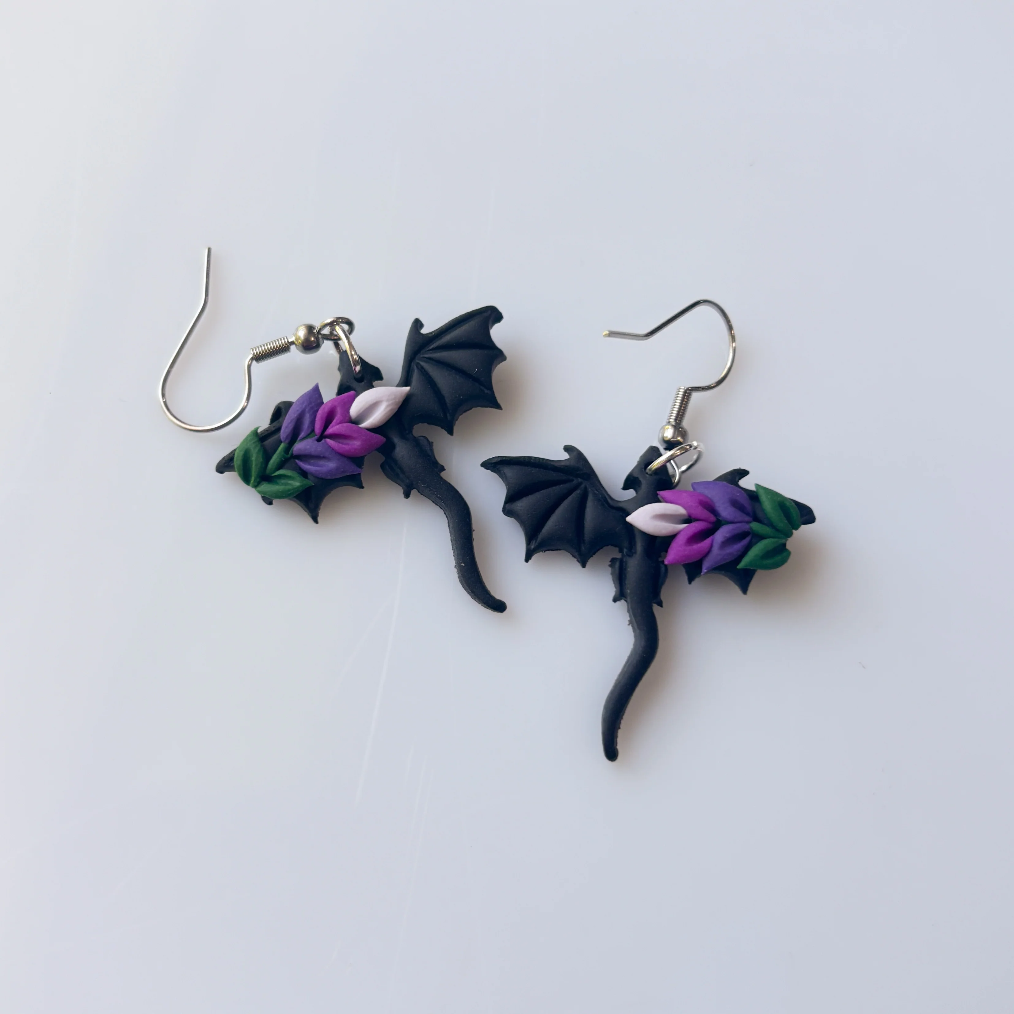 BLACK LAVENDER DRAGON EARRINGS (MINI)