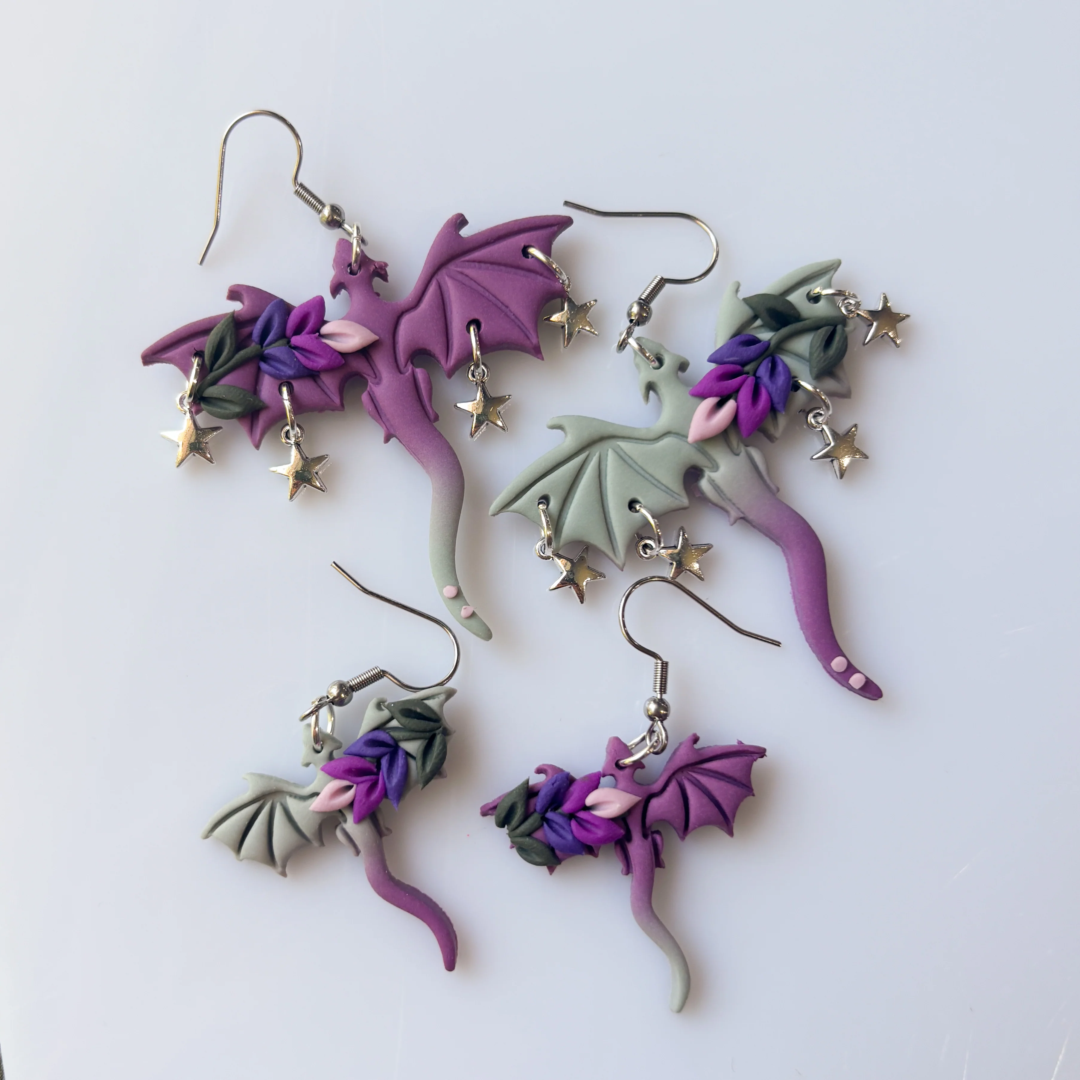 LAVENDER SAGE OMBRE DRAGON EARRINGS (LARGE) - Image 2
