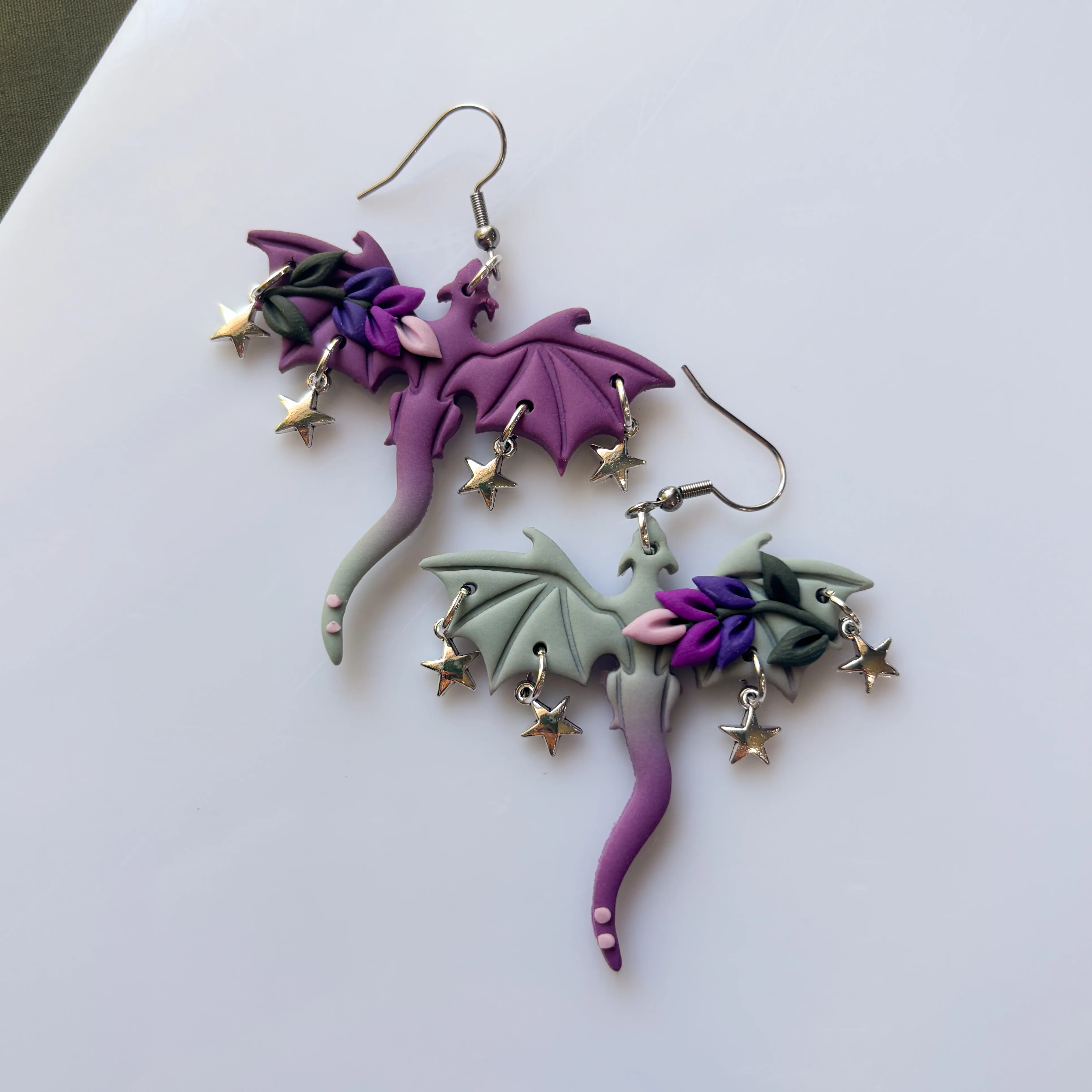 LAVENDER SAGE OMBRE DRAGON EARRINGS (LARGE)