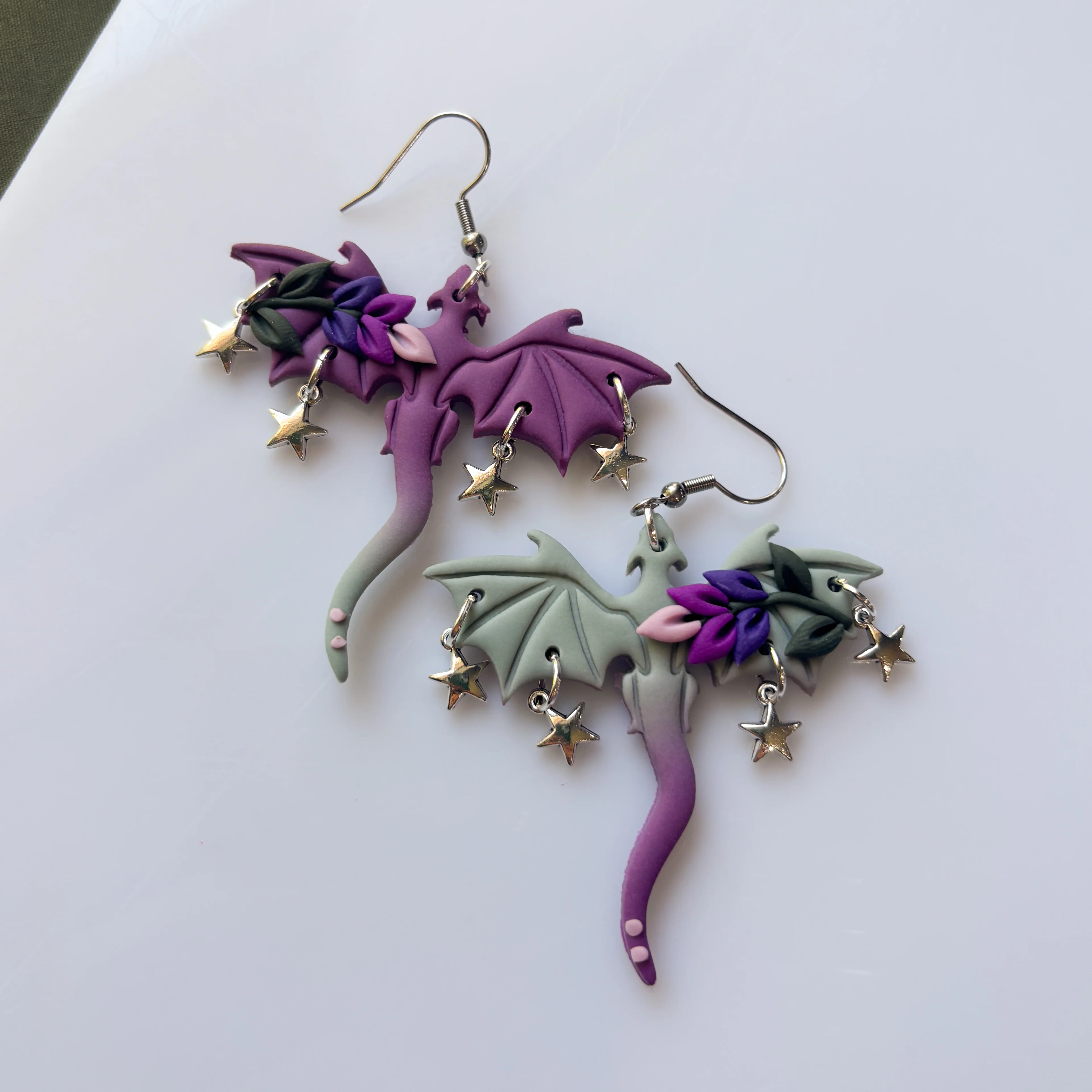 LAVENDER SAGE OMBRE DRAGON EARRINGS (LARGE) - Image 3