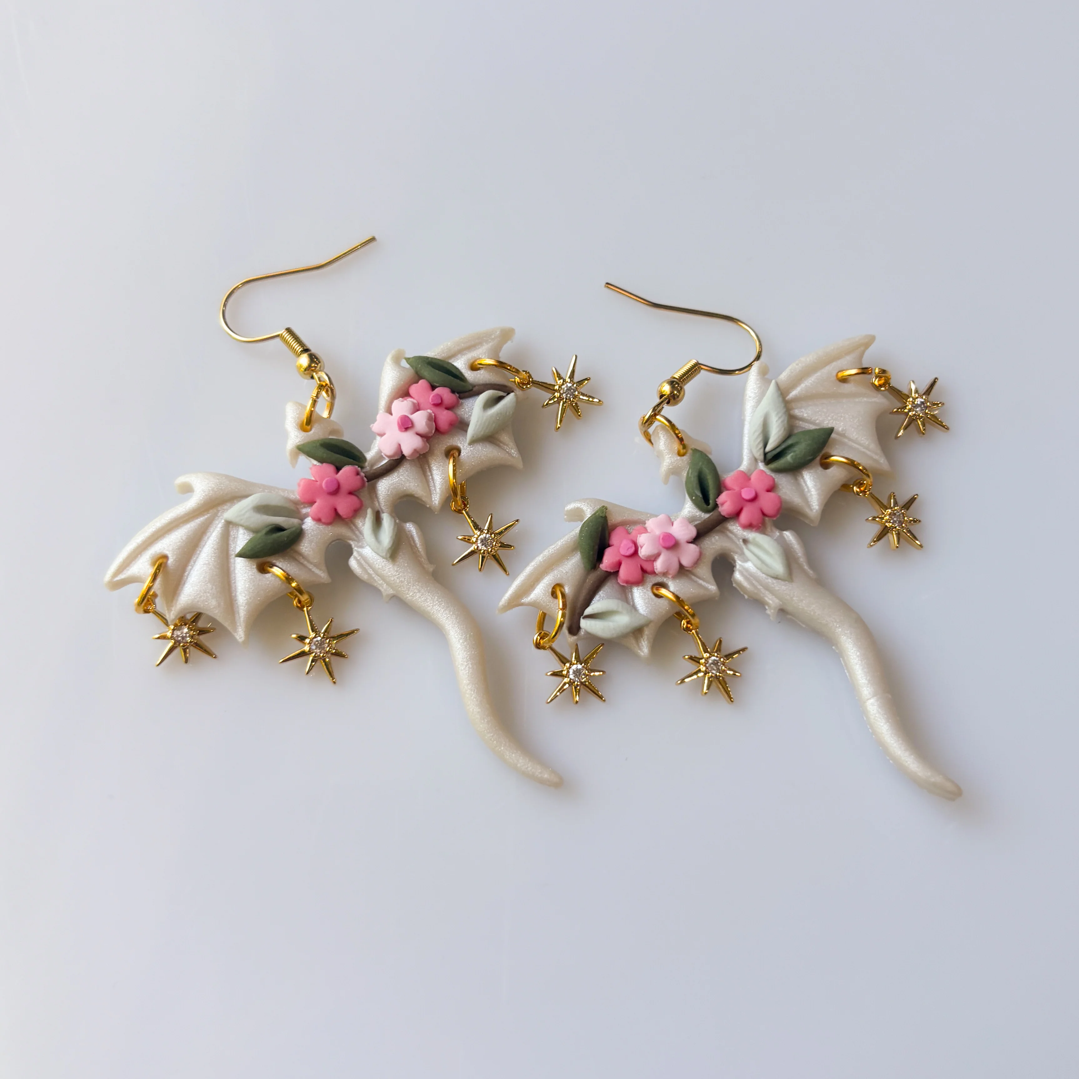 CHERRY BLOSSOM PEARLY DRAGON EARRINGS (LARGE) - Image 2
