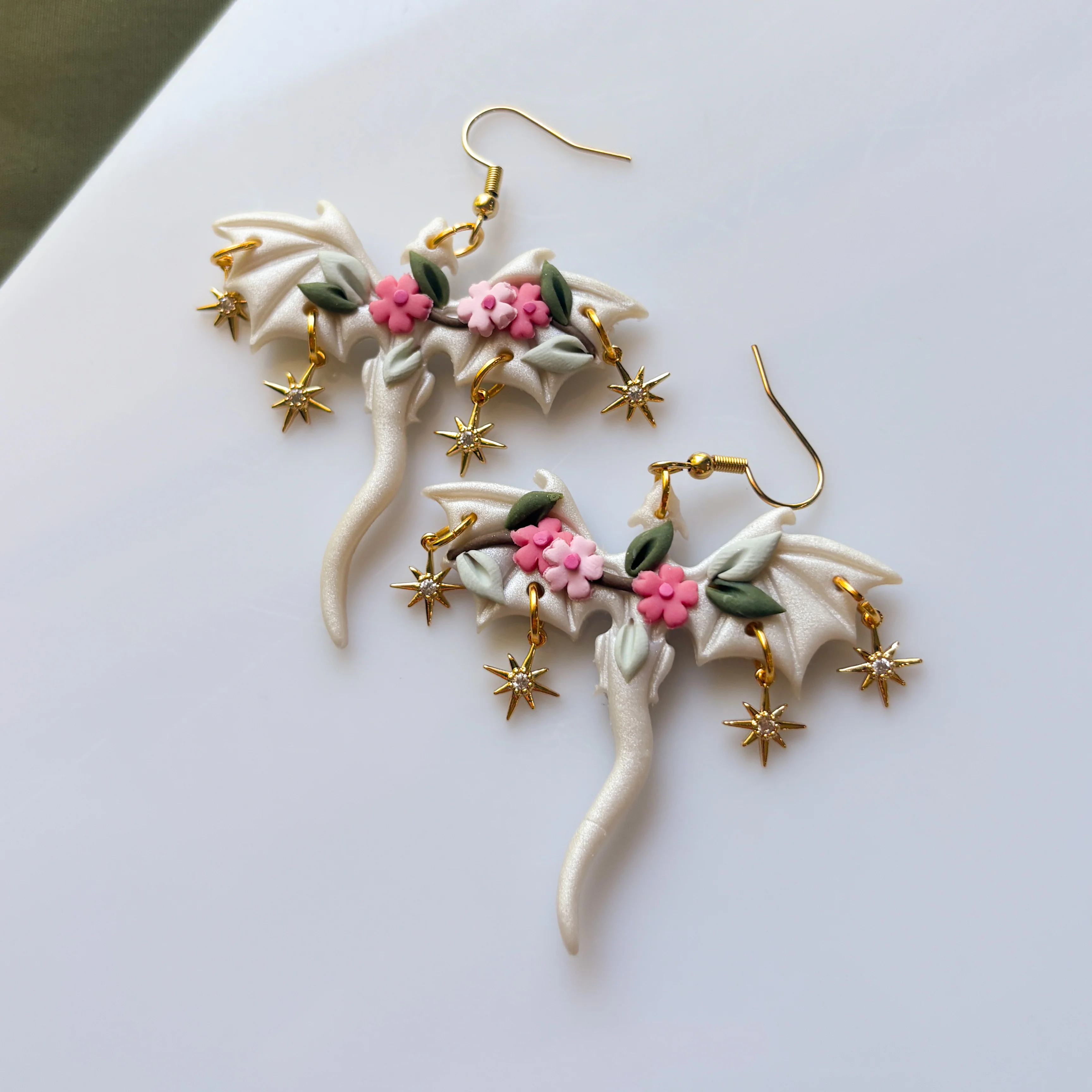 CHERRY BLOSSOM PEARLY DRAGON EARRINGS (LARGE) - Image 3