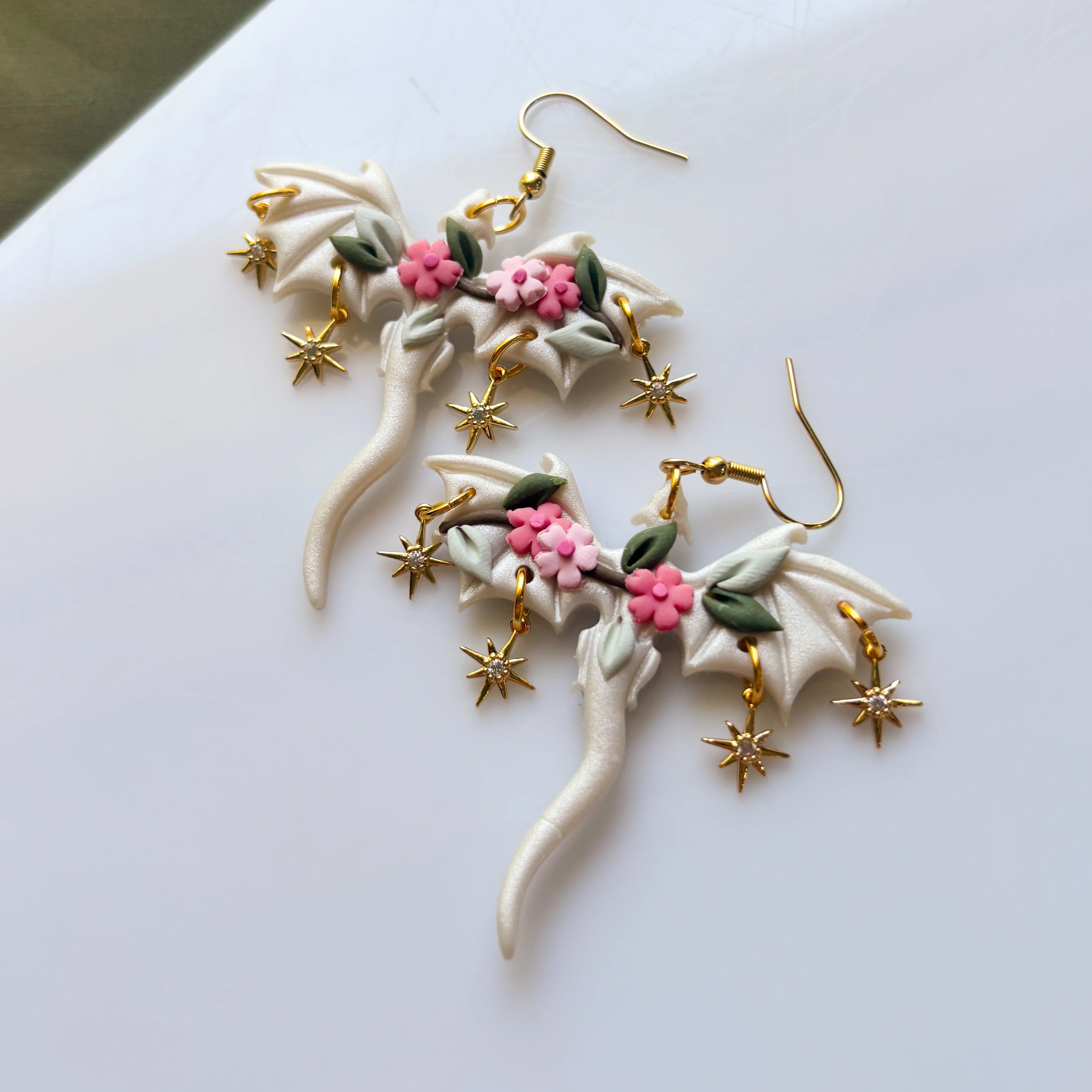 CHERRY BLOSSOM PEARLY DRAGON EARRINGS (LARGE)