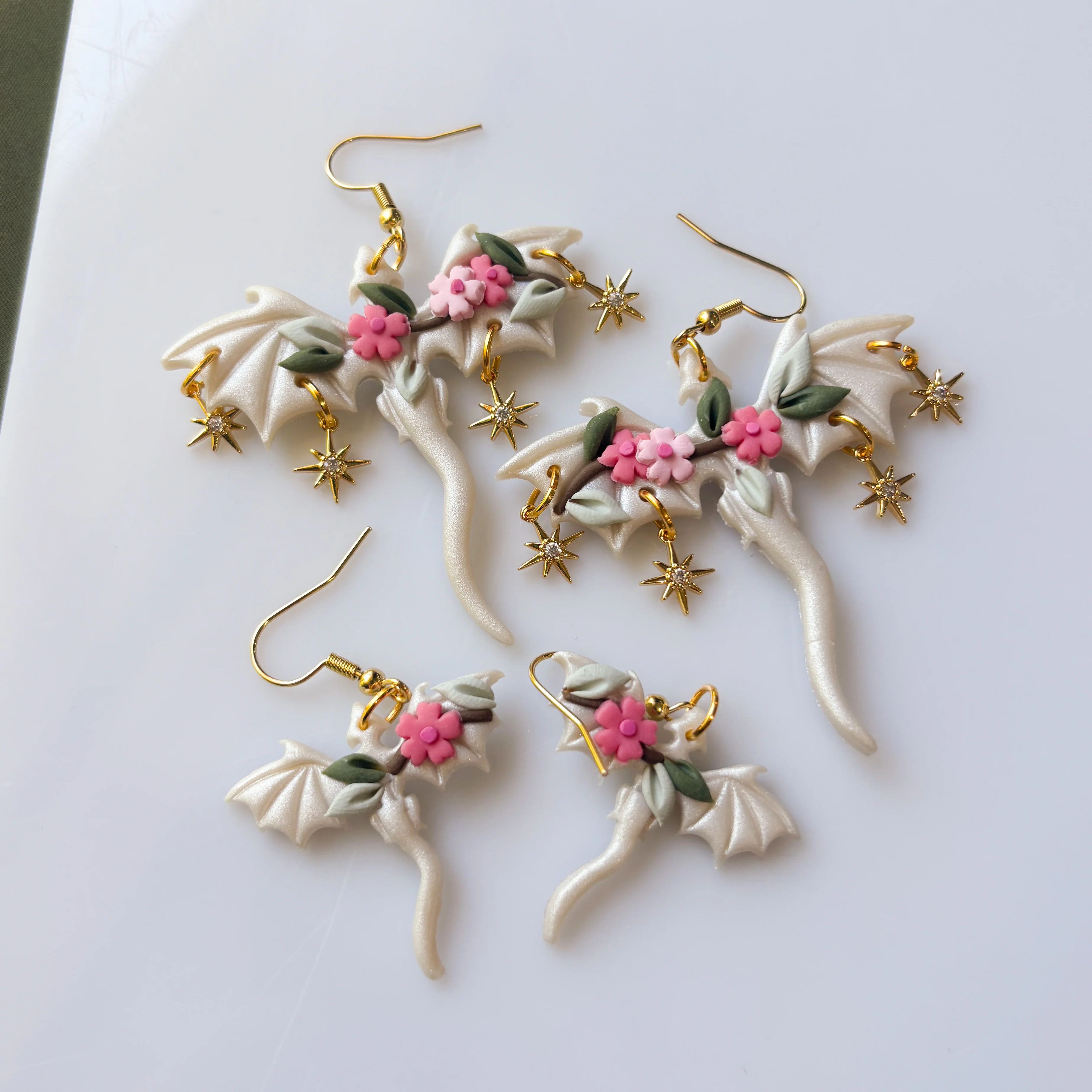 CHERRY BLOSSOM PEARLY DRAGON EARRINGS (MINI) - Image 3