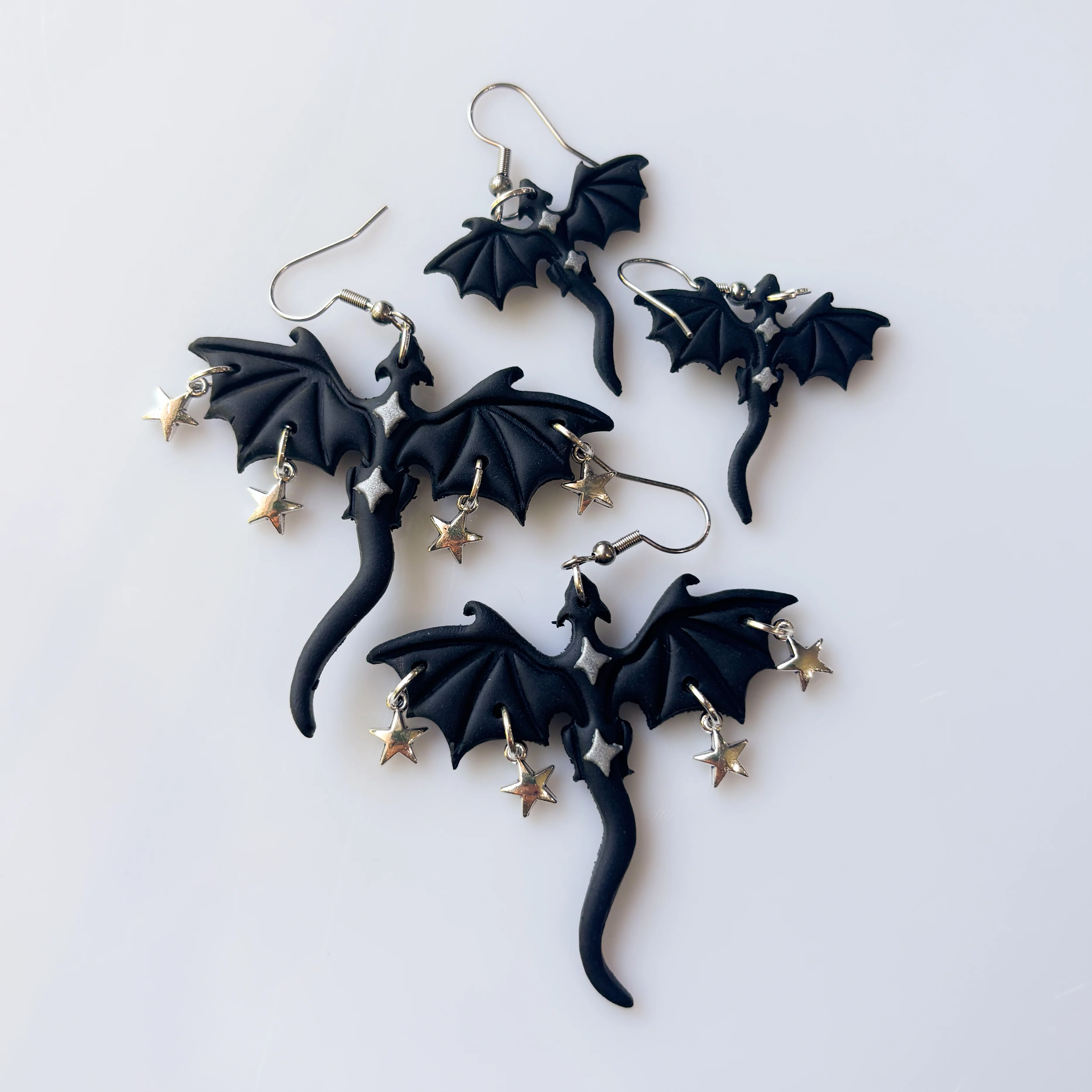 BLACK & SILVER STAR DRAGON EARRINGS (MINI) - Image 3