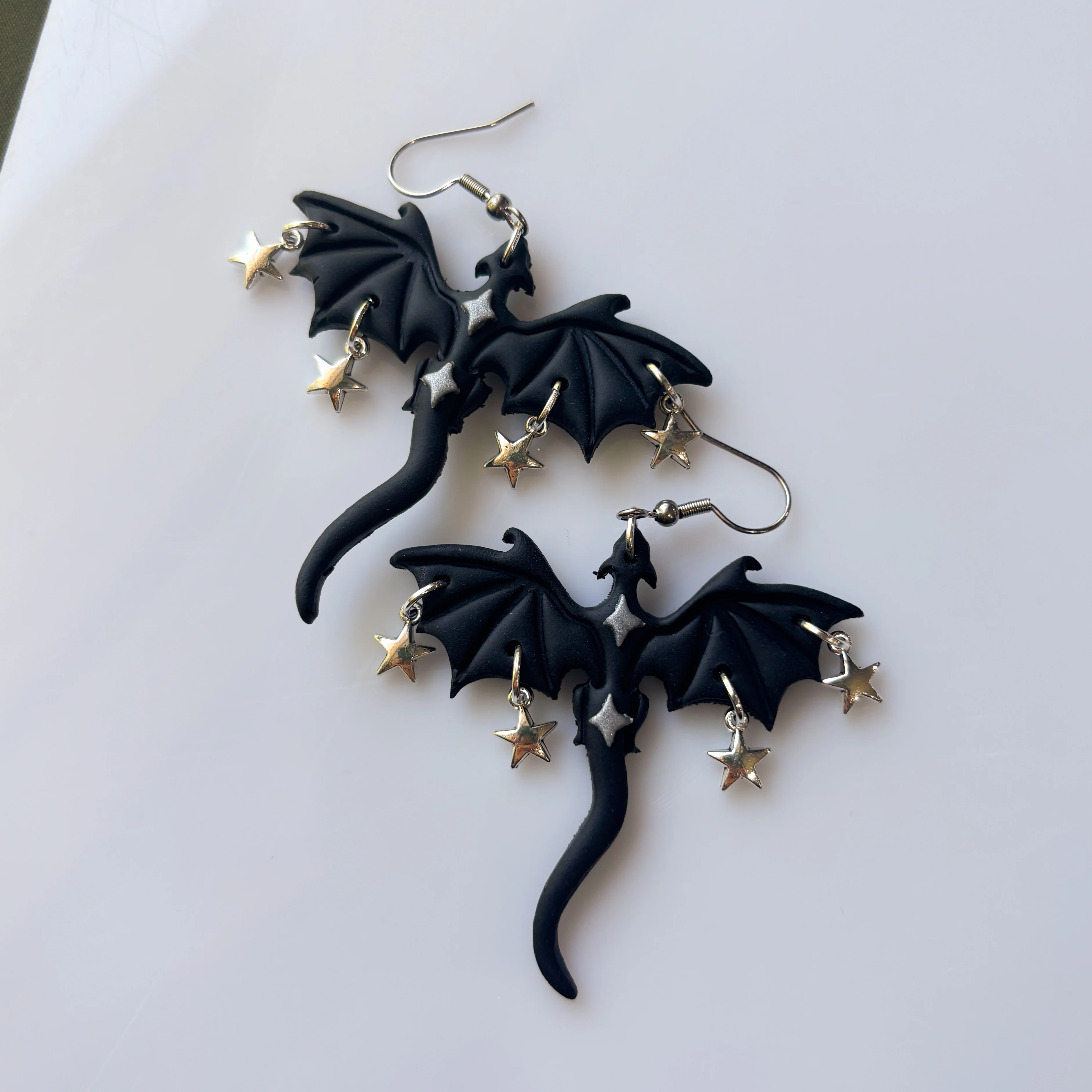 BLACK & SILVER STAR DRAGON EARRINGS (LARGE) - Image 3