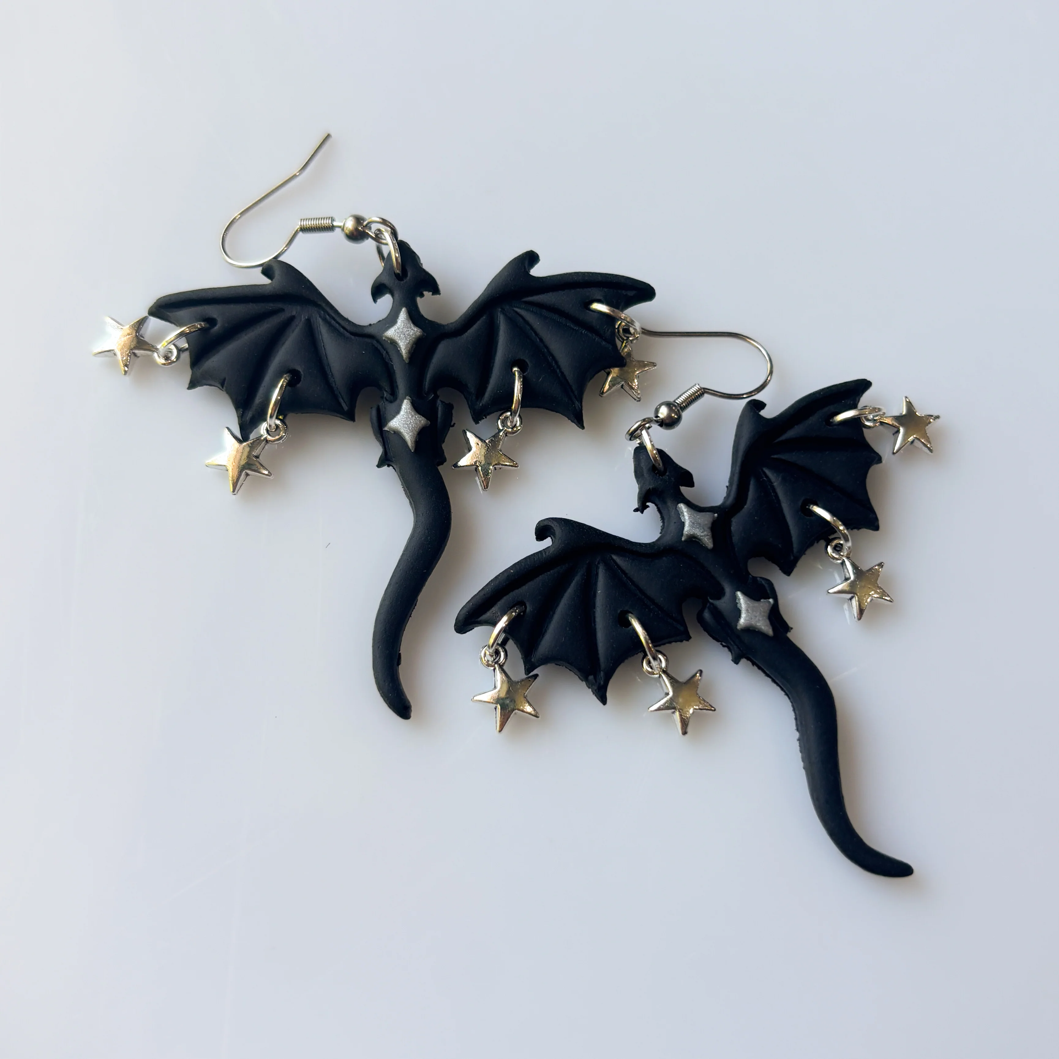 BLACK & SILVER STAR DRAGON EARRINGS (LARGE) - Image 1