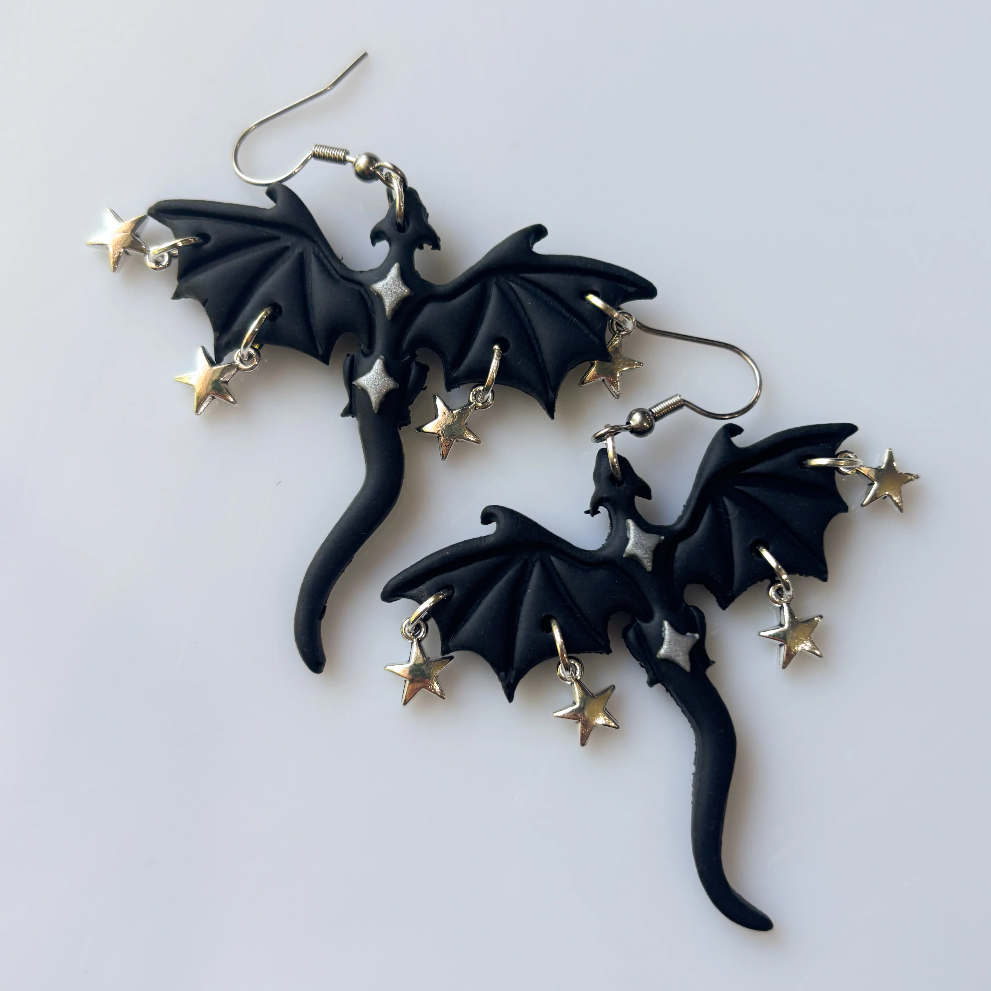 BLACK & SILVER STAR DRAGON EARRINGS (LARGE) - Image 2