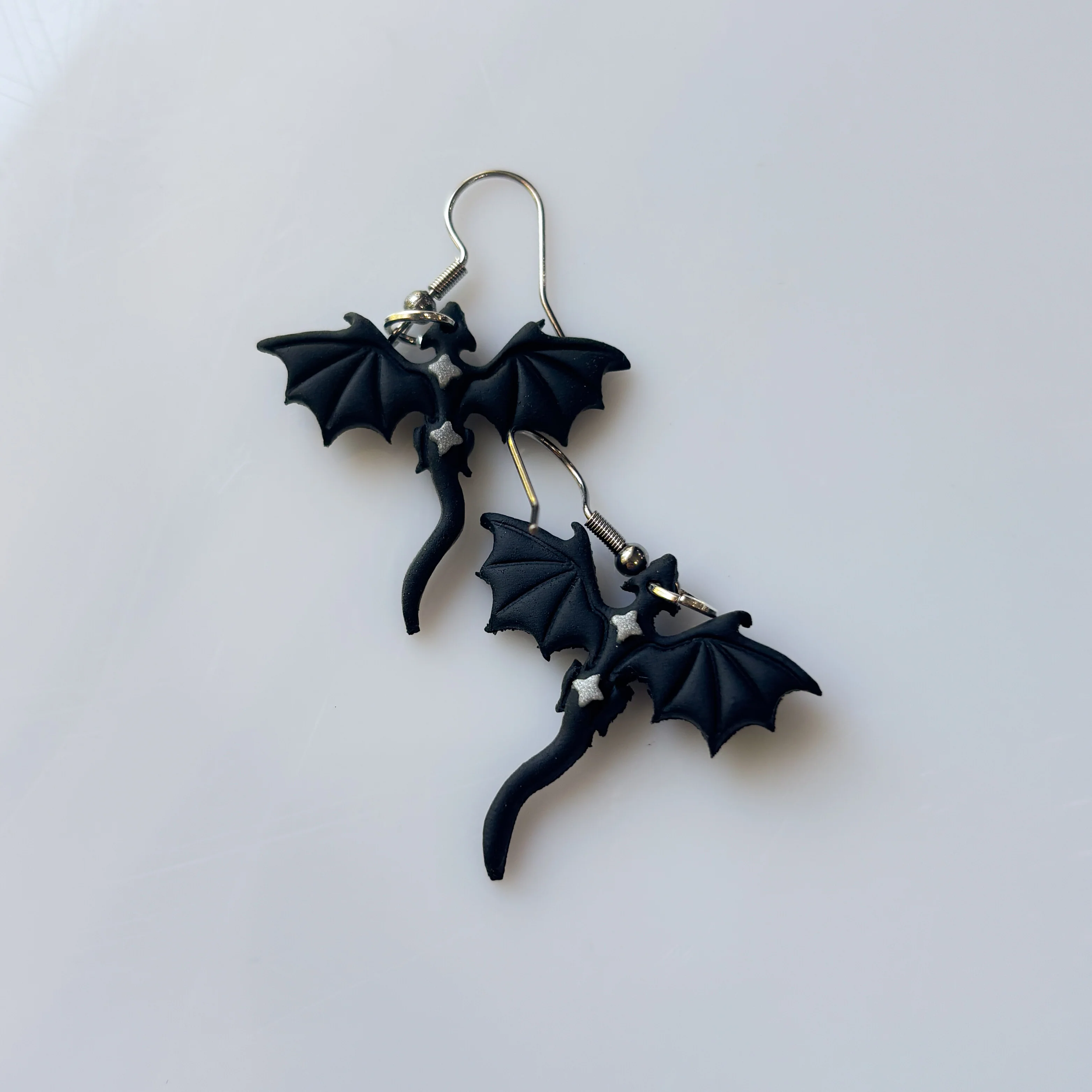 BLACK & SILVER STAR DRAGON EARRINGS (MINI) - Image 2