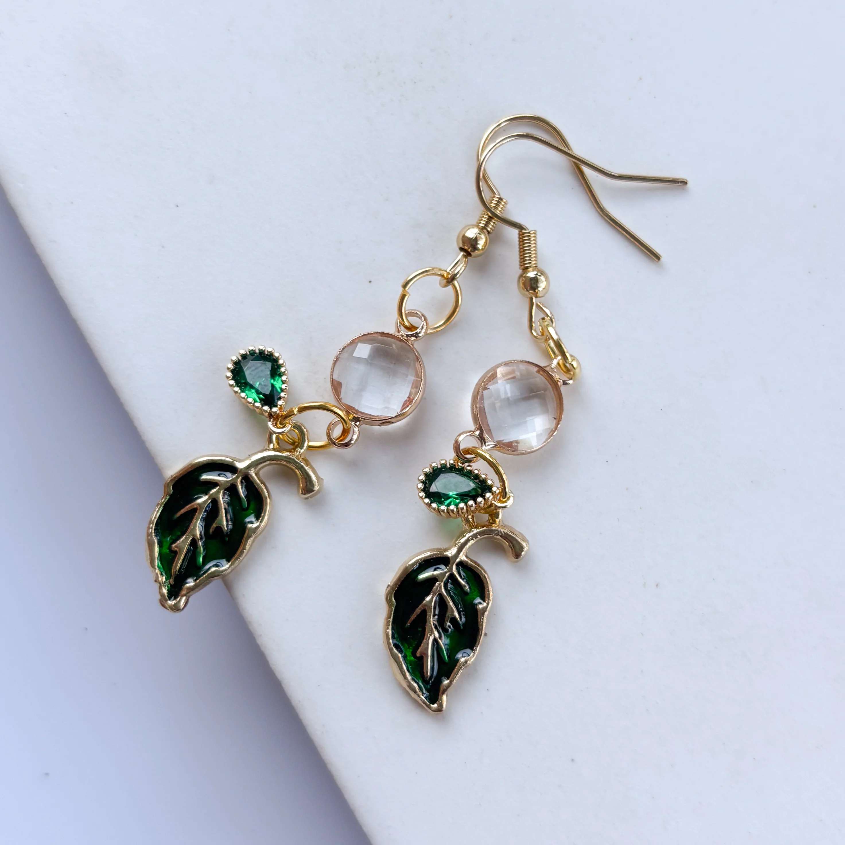 LEAF & GEM CHARM EARRINGS - Image 3