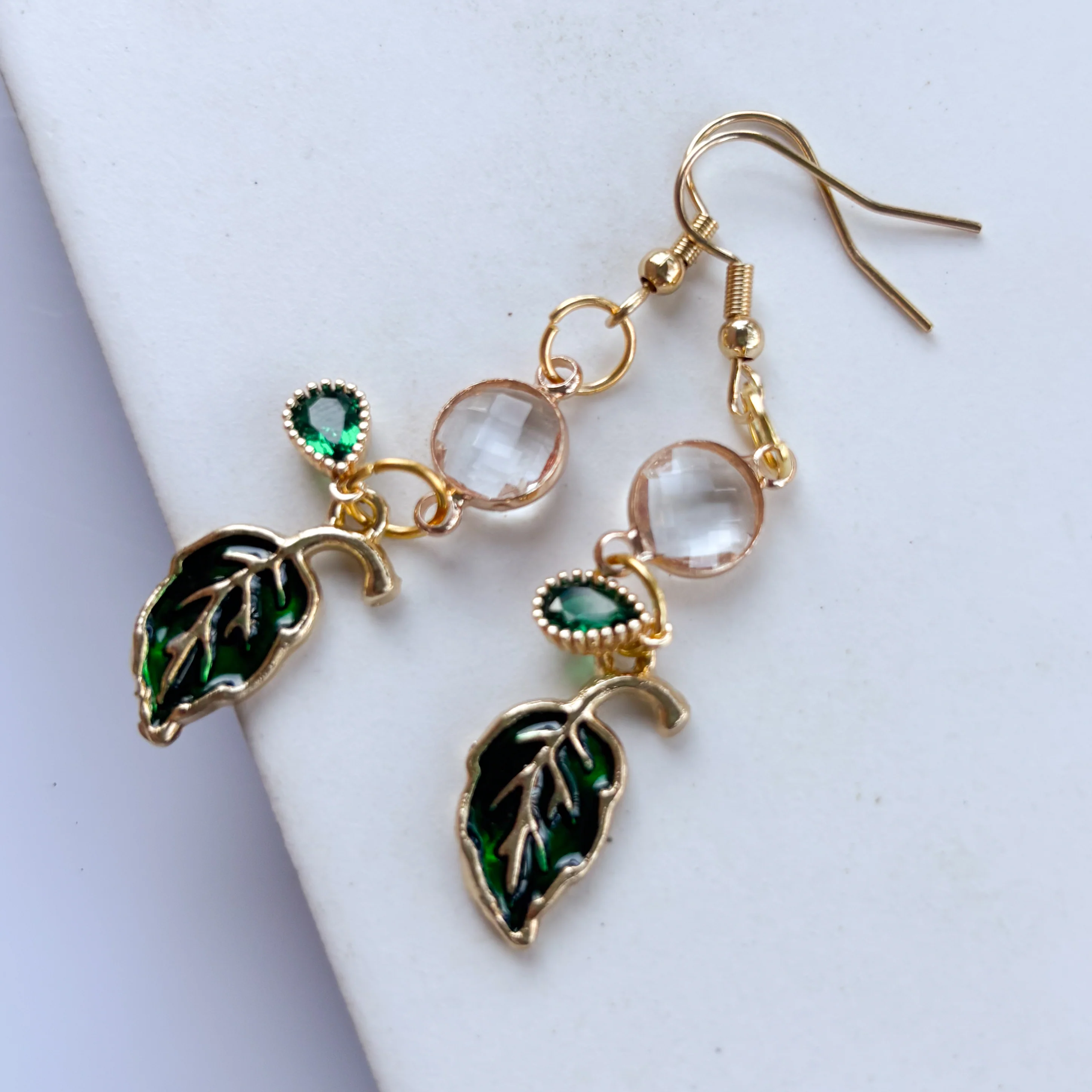 LEAF & GEM CHARM EARRINGS - Image 2