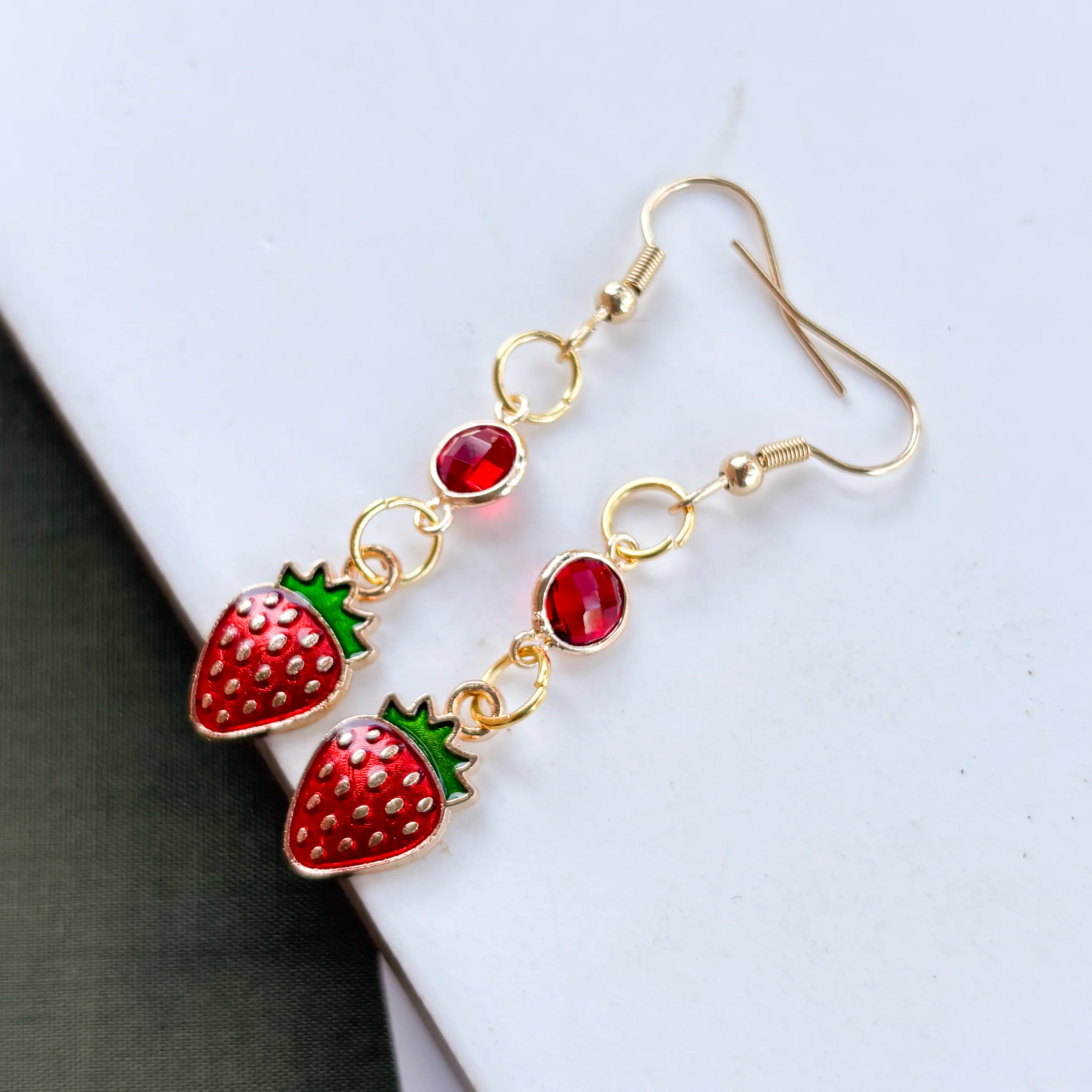 STRAWBERRY & GEM CHARM EARRINGS - Image 2