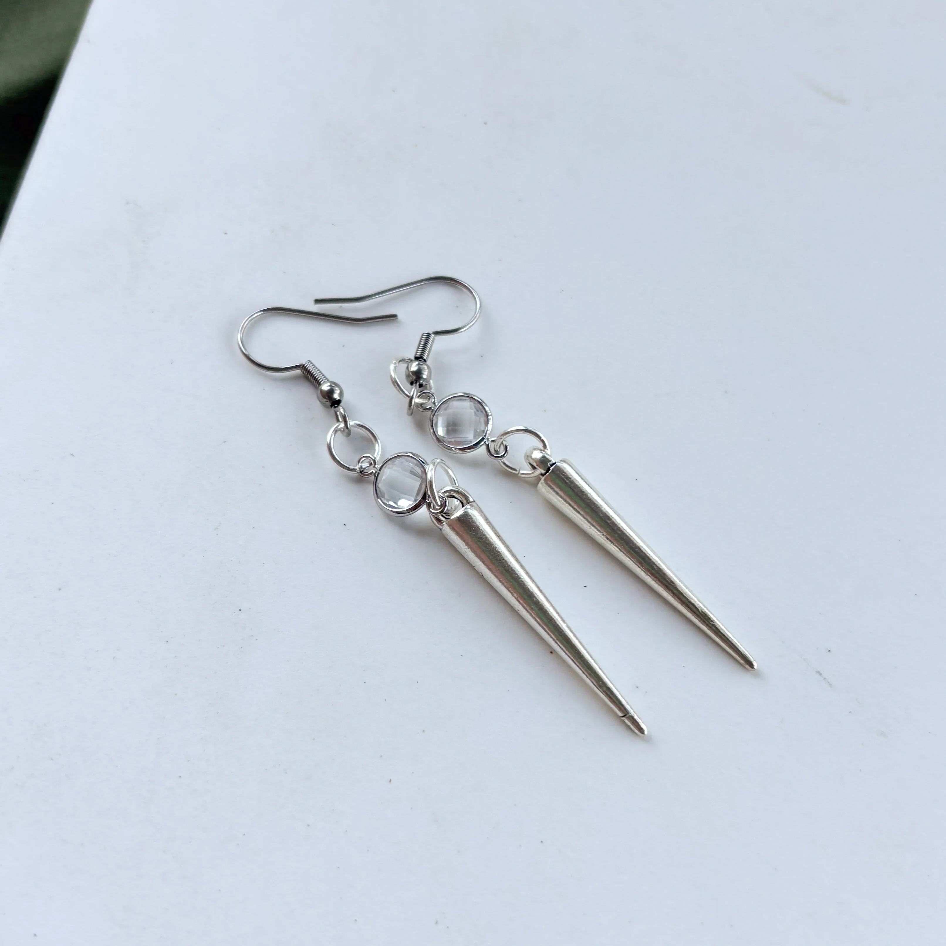 SILVER SPIKE & GEM CHARM EARRINGS - Image 3