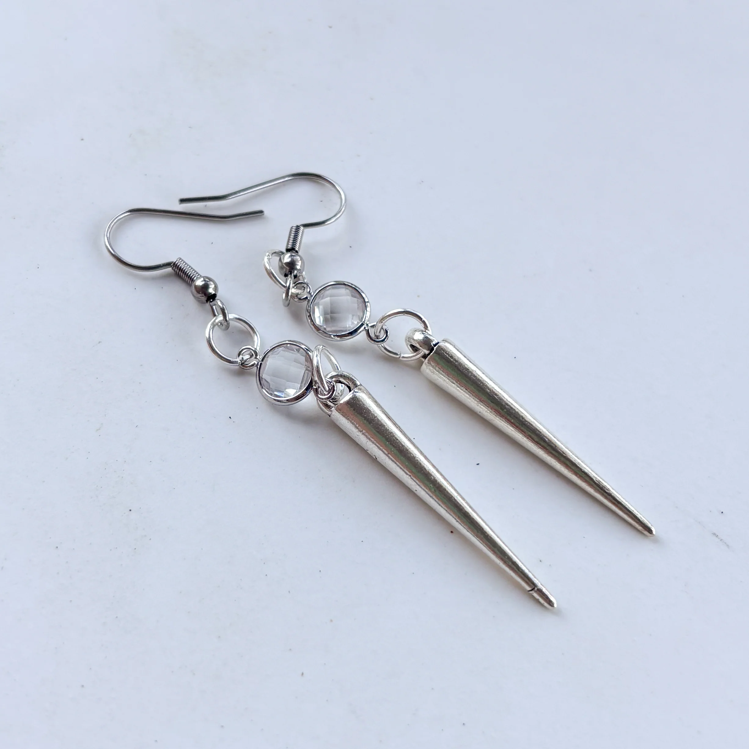 SILVER SPIKE & GEM CHARM EARRINGS - Image 2