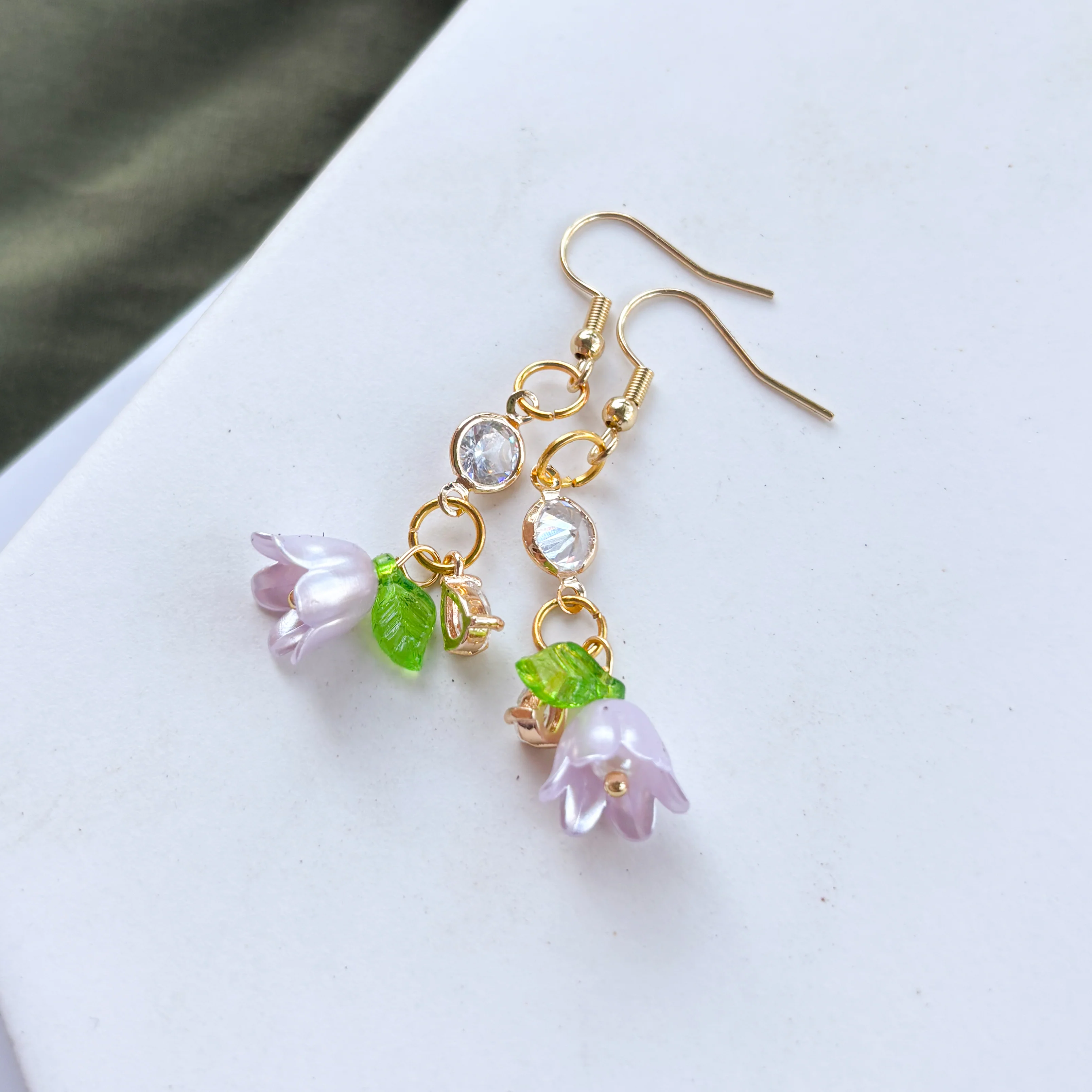 PURPLE FLOWER & GEM CHARM EARRINGS - Image 2