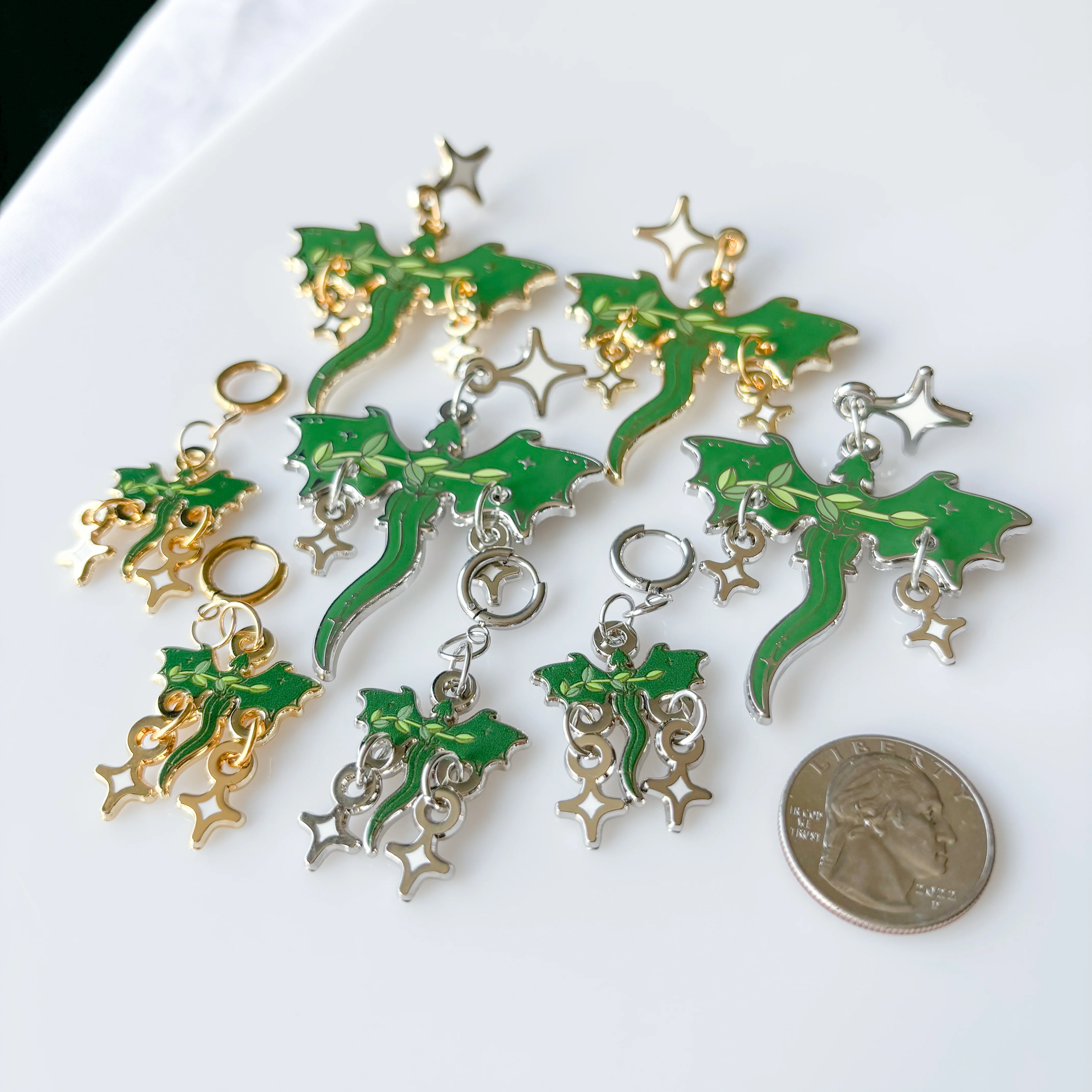 DISCOUNTED – GREEN VINE DRAGON METAL EARRINGS