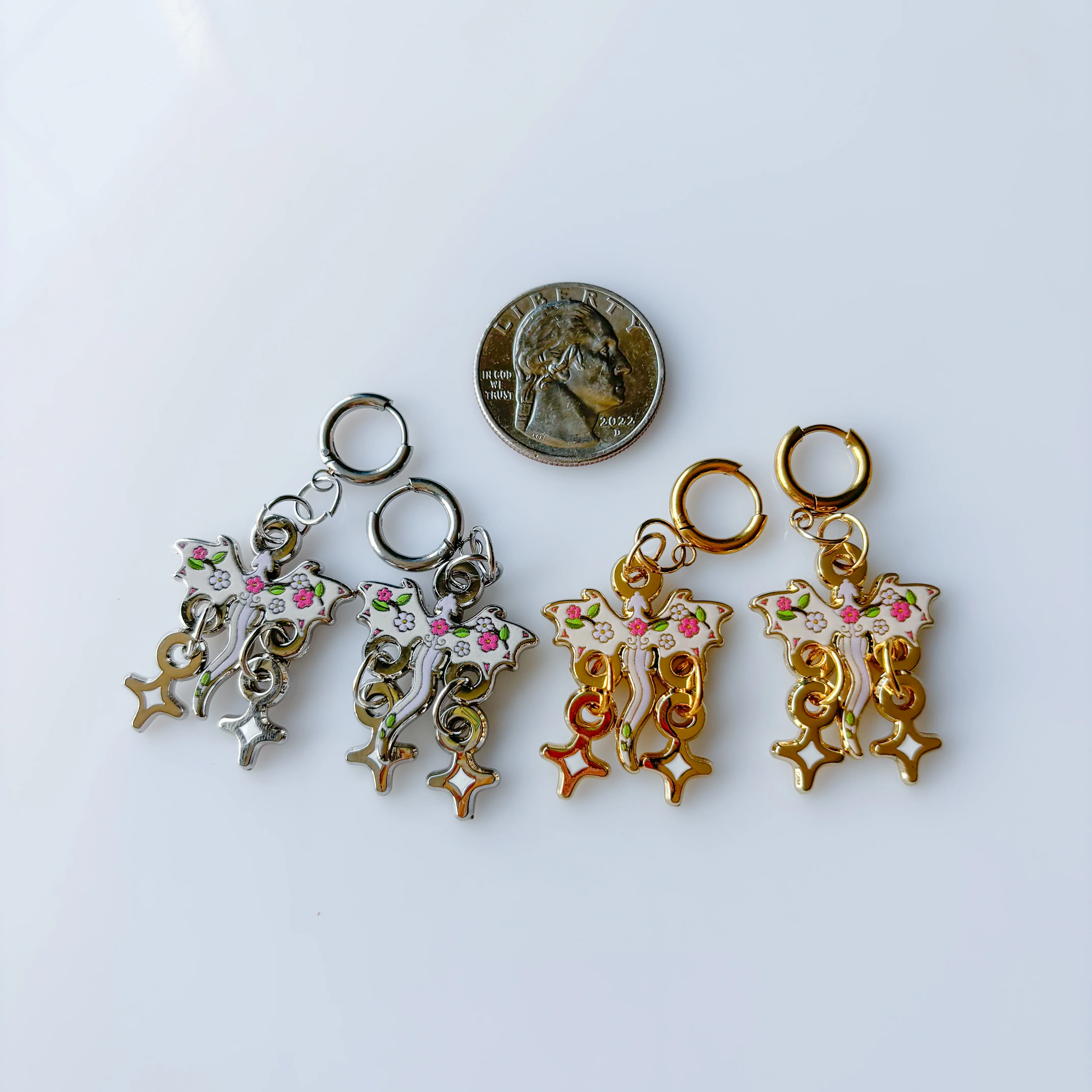 DISCOUNTED - CHERRY BLOSSOM DRAGON METAL EARRINGS - Image 2