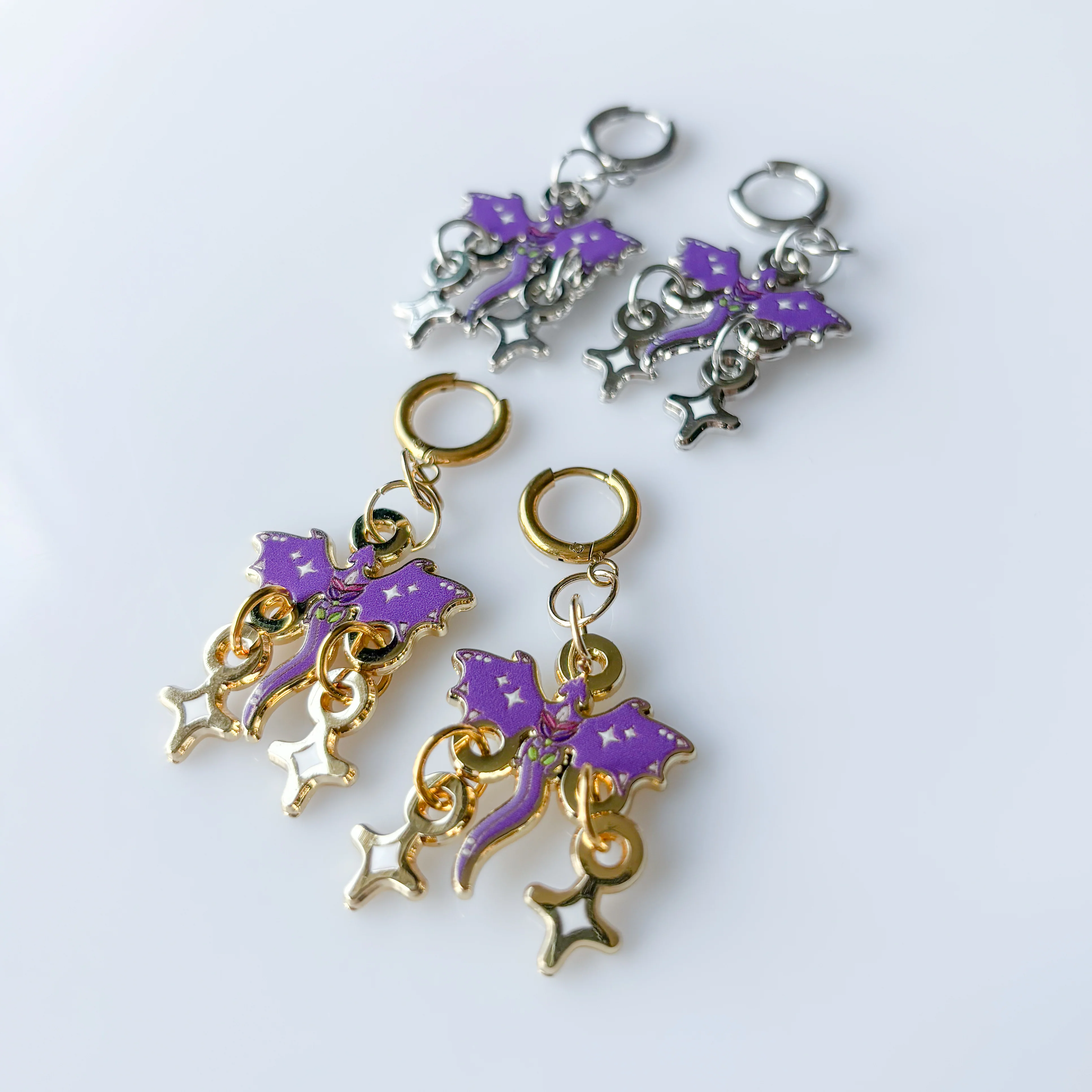 DISCOUNTED – PURPLE LILAC LAVENDER DRAGON METAL EARRINGS