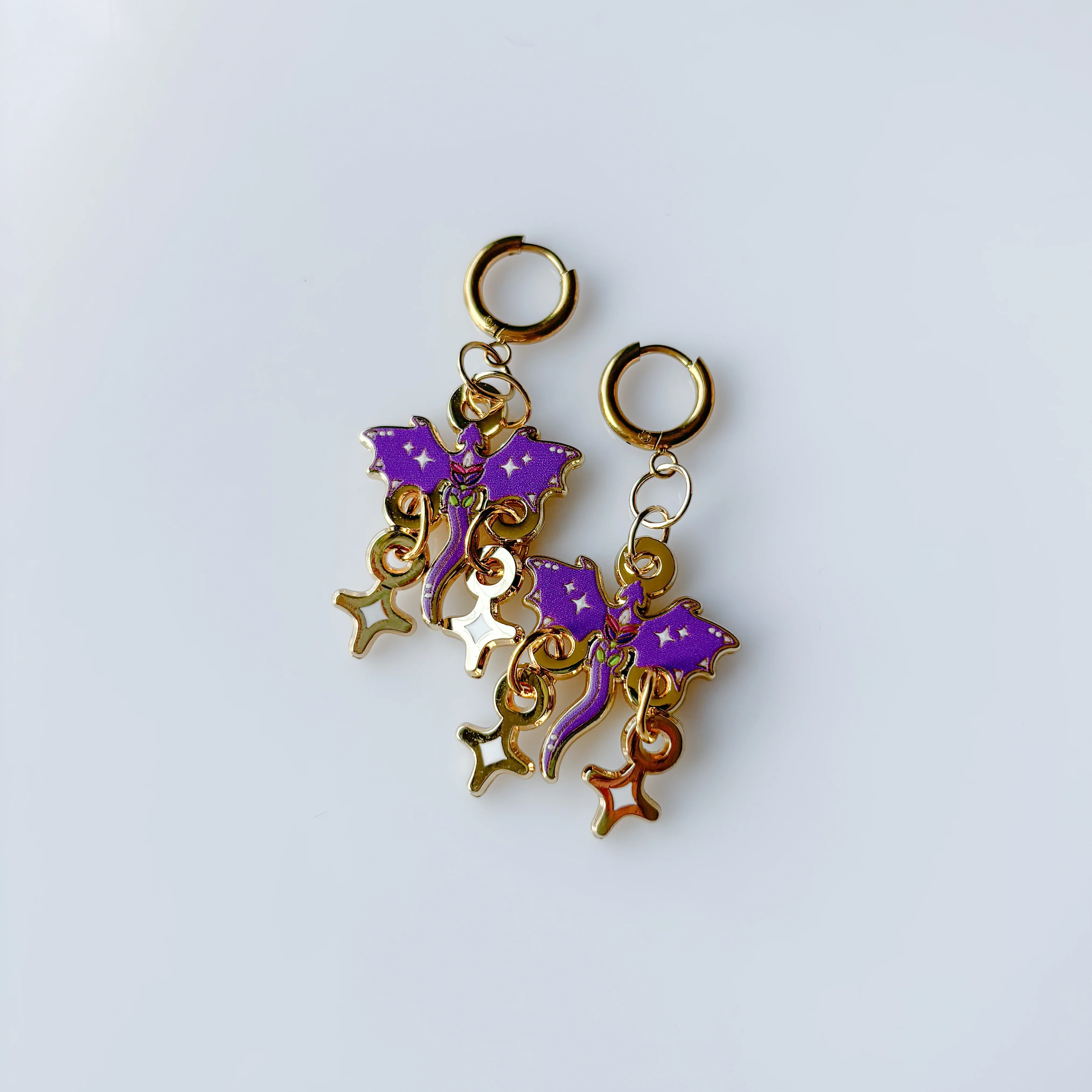DISCOUNTED - PURPLE LILAC LAVENDER DRAGON METAL EARRINGS - Image 3