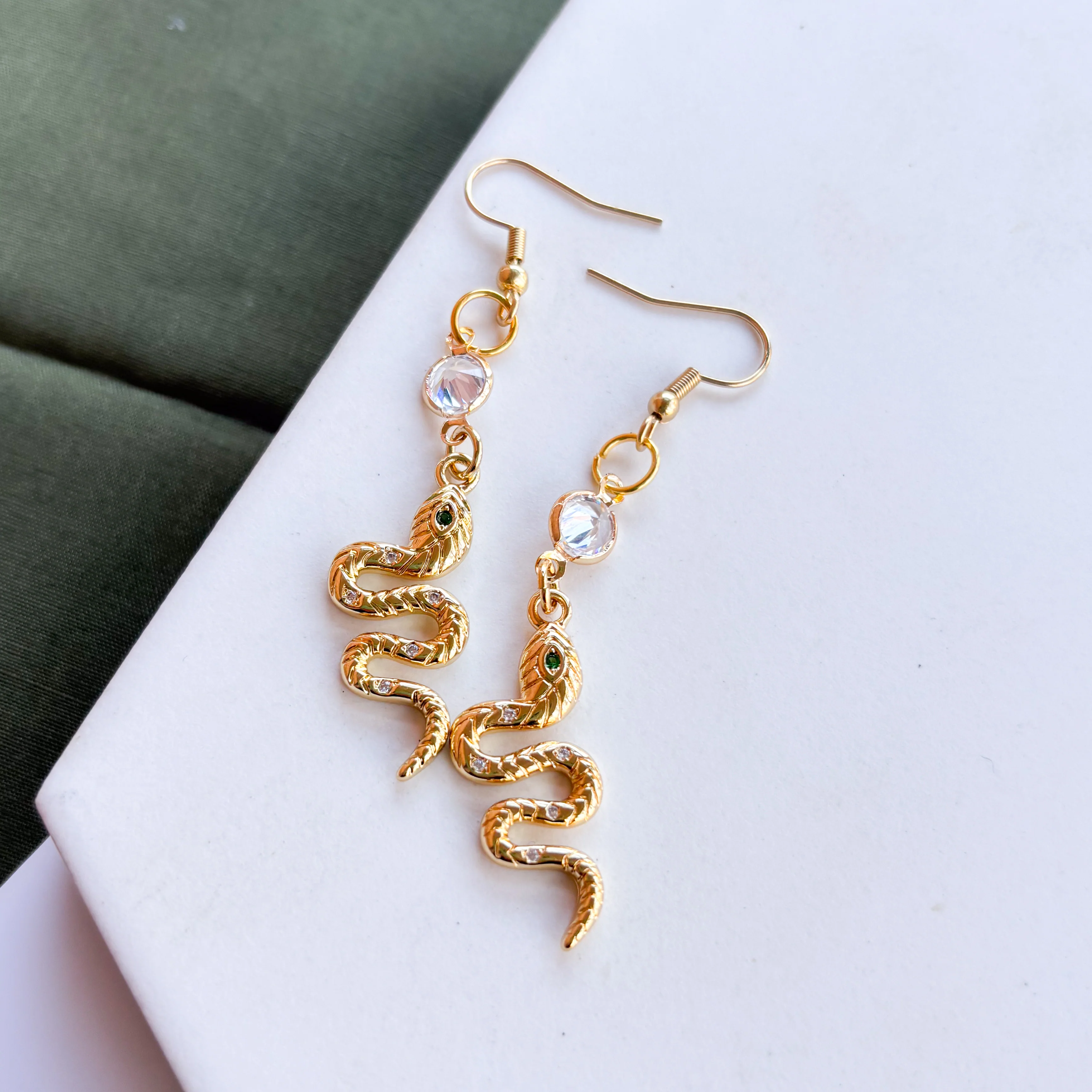 GOLD SNAKE & GEM CHARM EARRINGS - Image 1