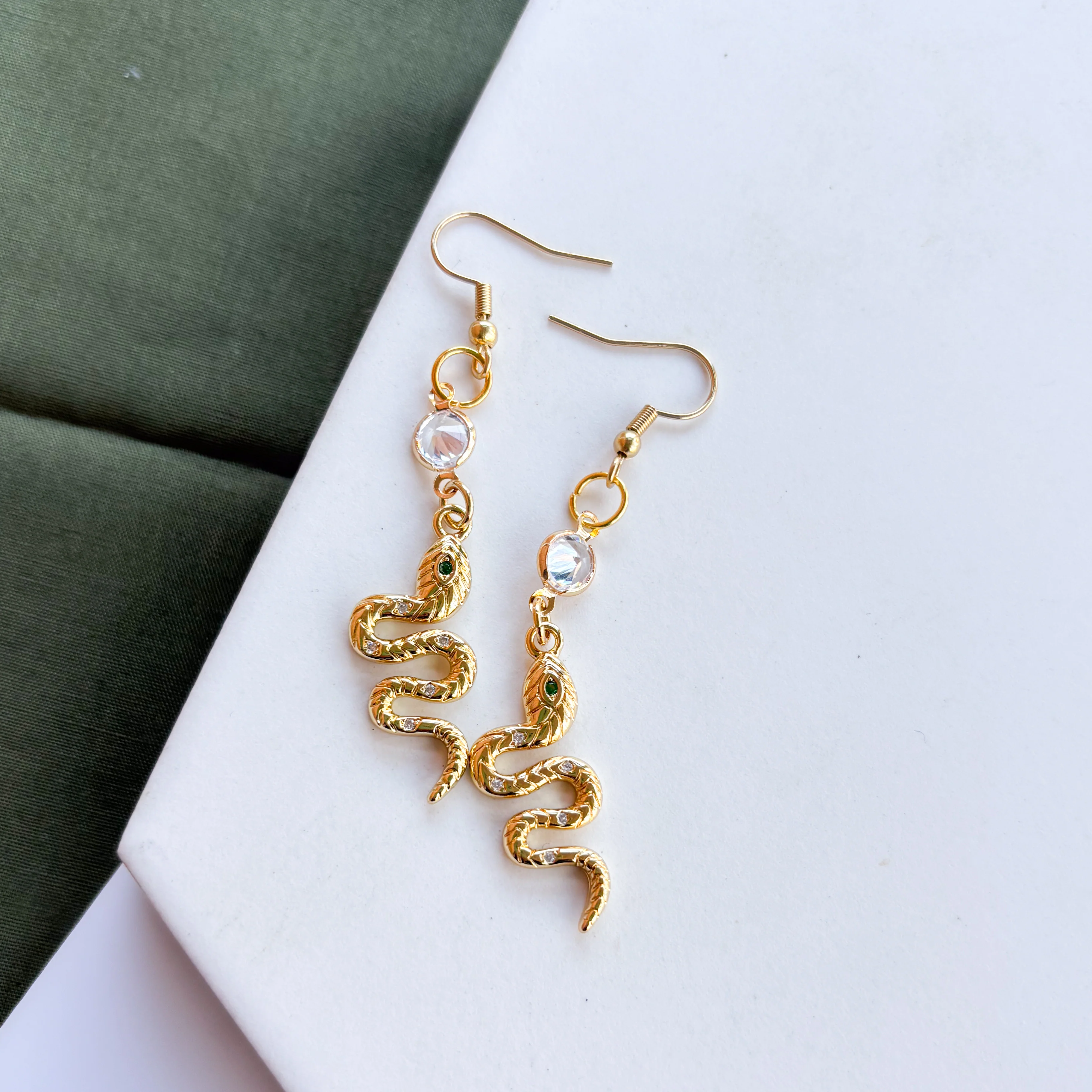 GOLD SNAKE & GEM CHARM EARRINGS - Image 2
