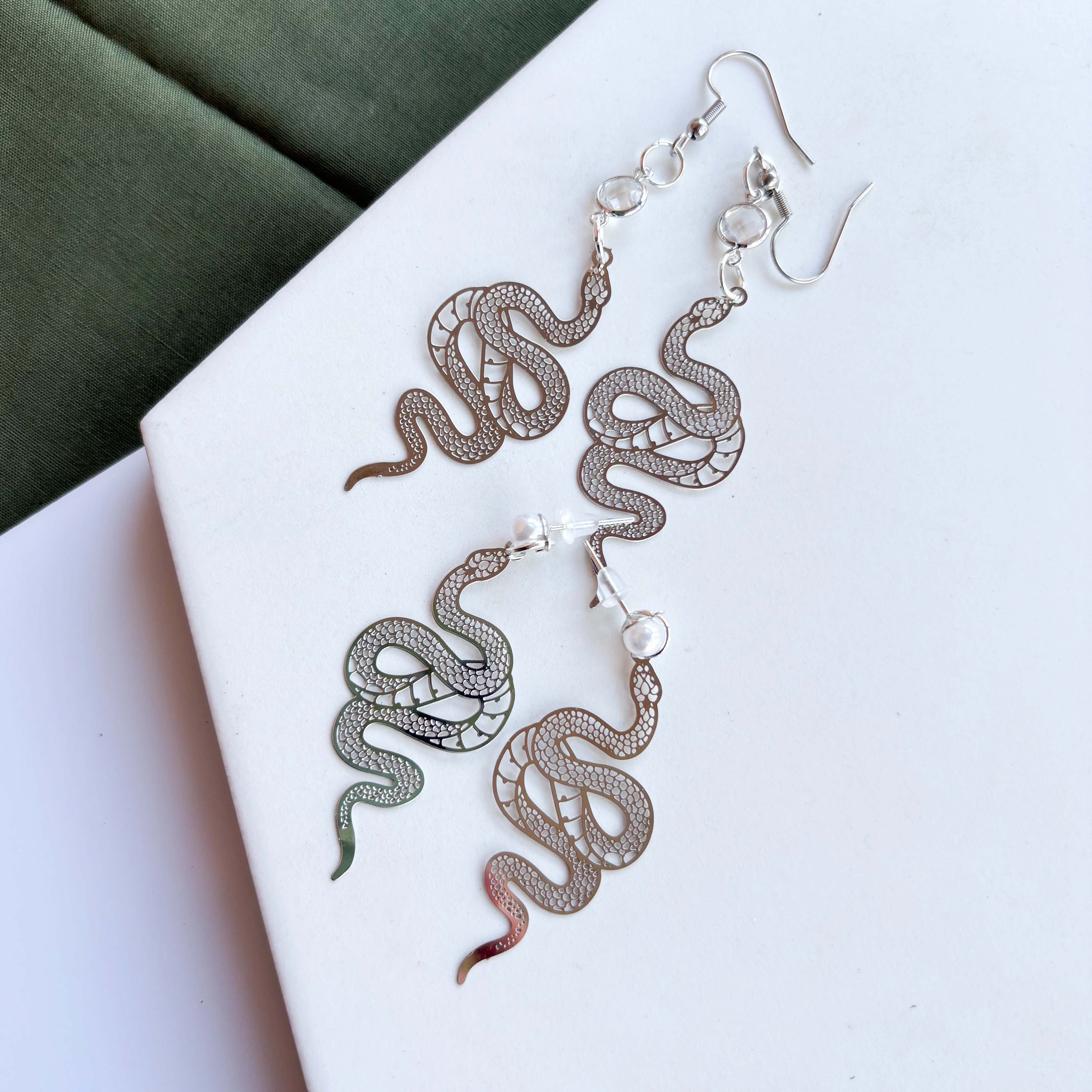 SILVER SNAKE CHARM EARRINGS - Image 2