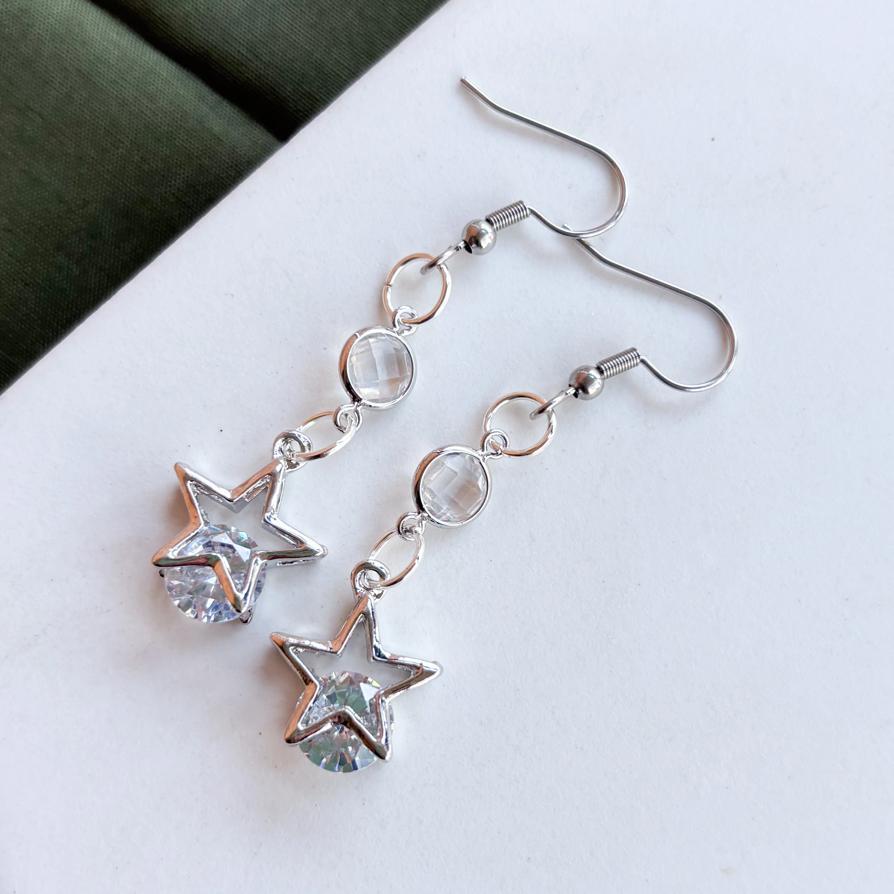SILVER STAR & GEM CHARM EARRINGS - Image 2