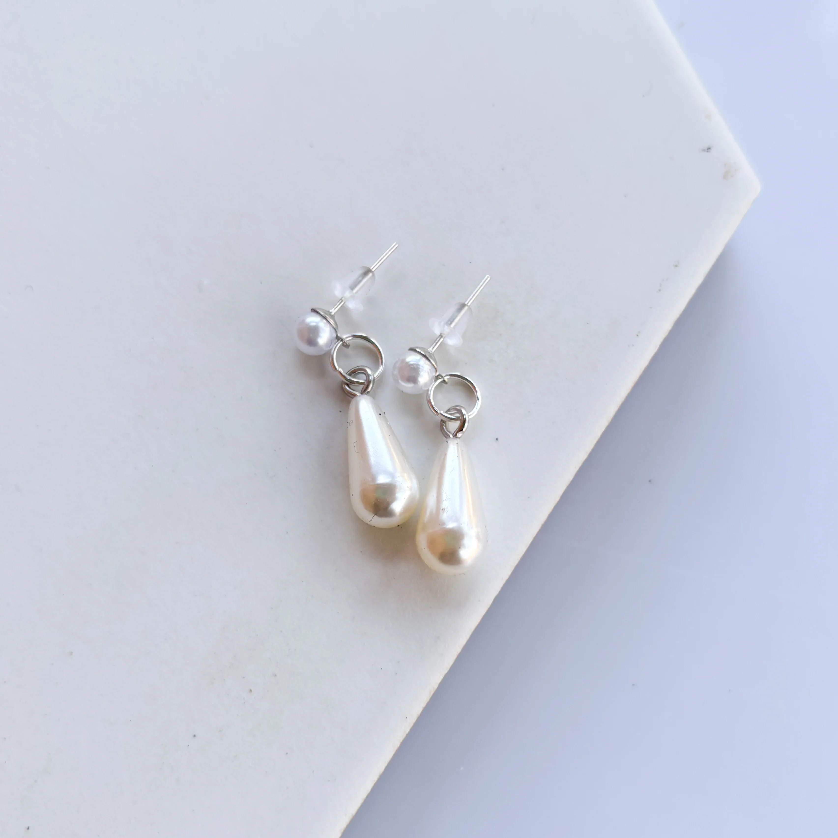 DOUBLE PEARL STUD CHARM EARRINGS - Image 2