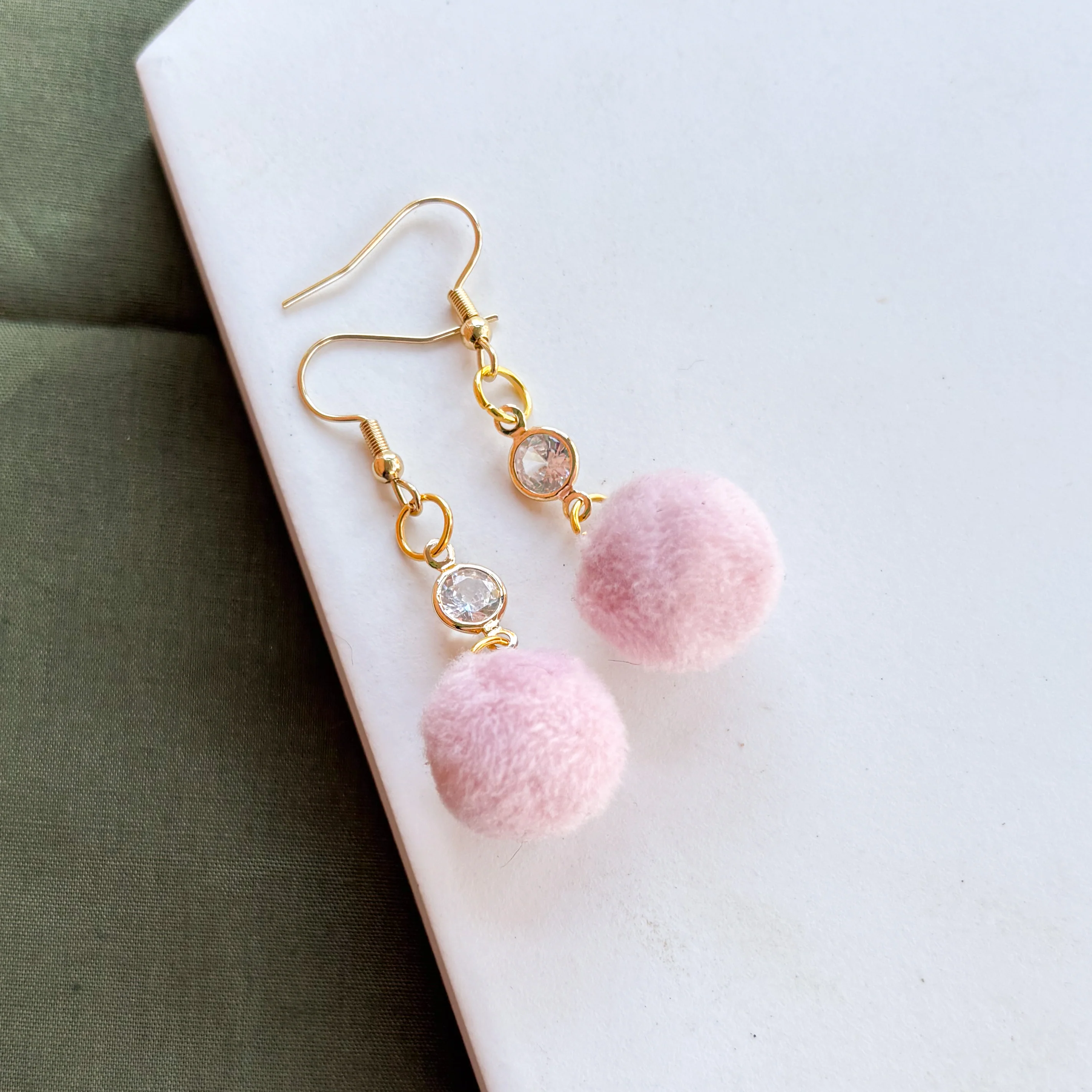 PINK MINI POM POM CHARM EARRINGS - Image 2